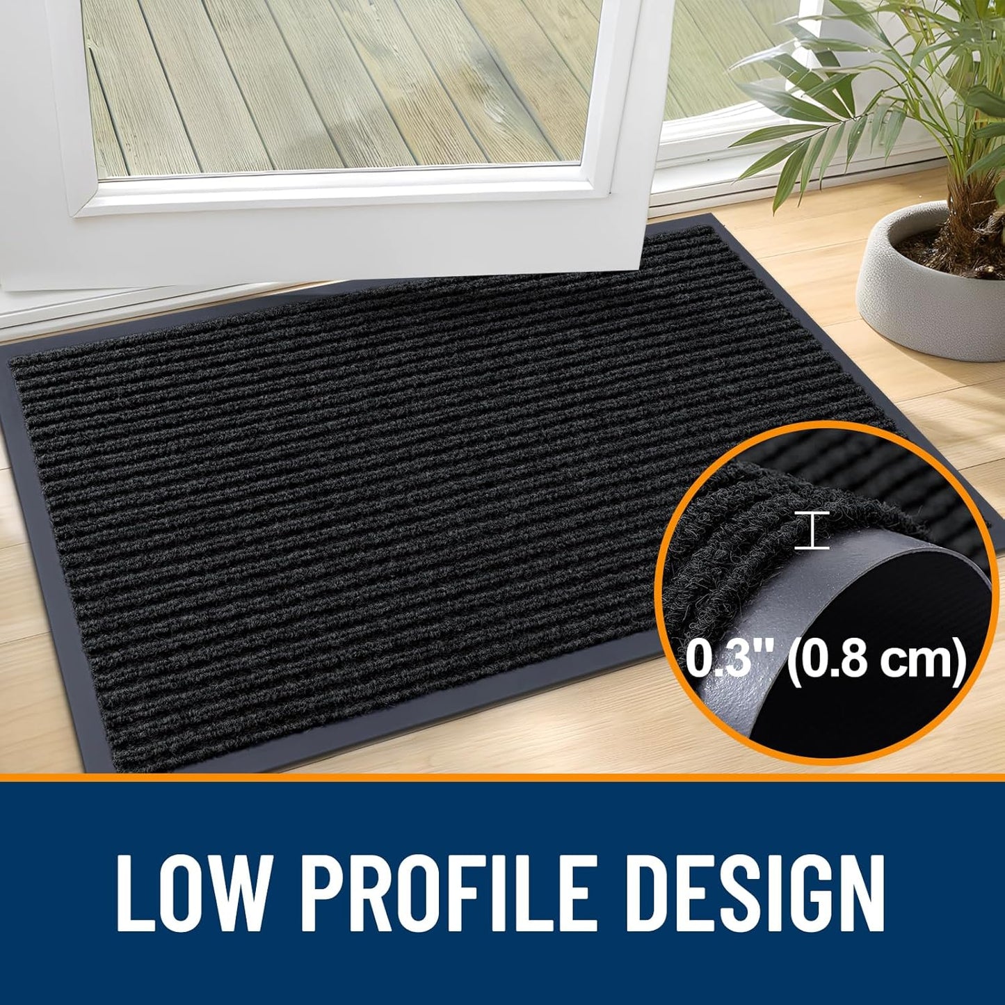 OLANLY Front Door Mat Indoor Outdoor Entrance, Waterproof Heavy Duty Doormat, Fade Resistant, Low Profile, Easy Clean Patio Porch Welcome Floor Mats for Entry, 47x23, Black