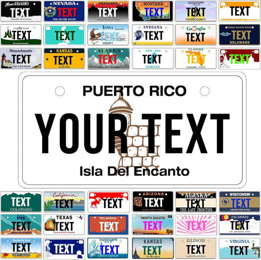 Custom Mini License Plate,Personalized Puerto Rico Bike License Plate - Select from All 50 States,3 Sizes - Customized Customizable State Car Tag Plates for Kids Bike, Bicycle,Toy Car,4x2 Inch