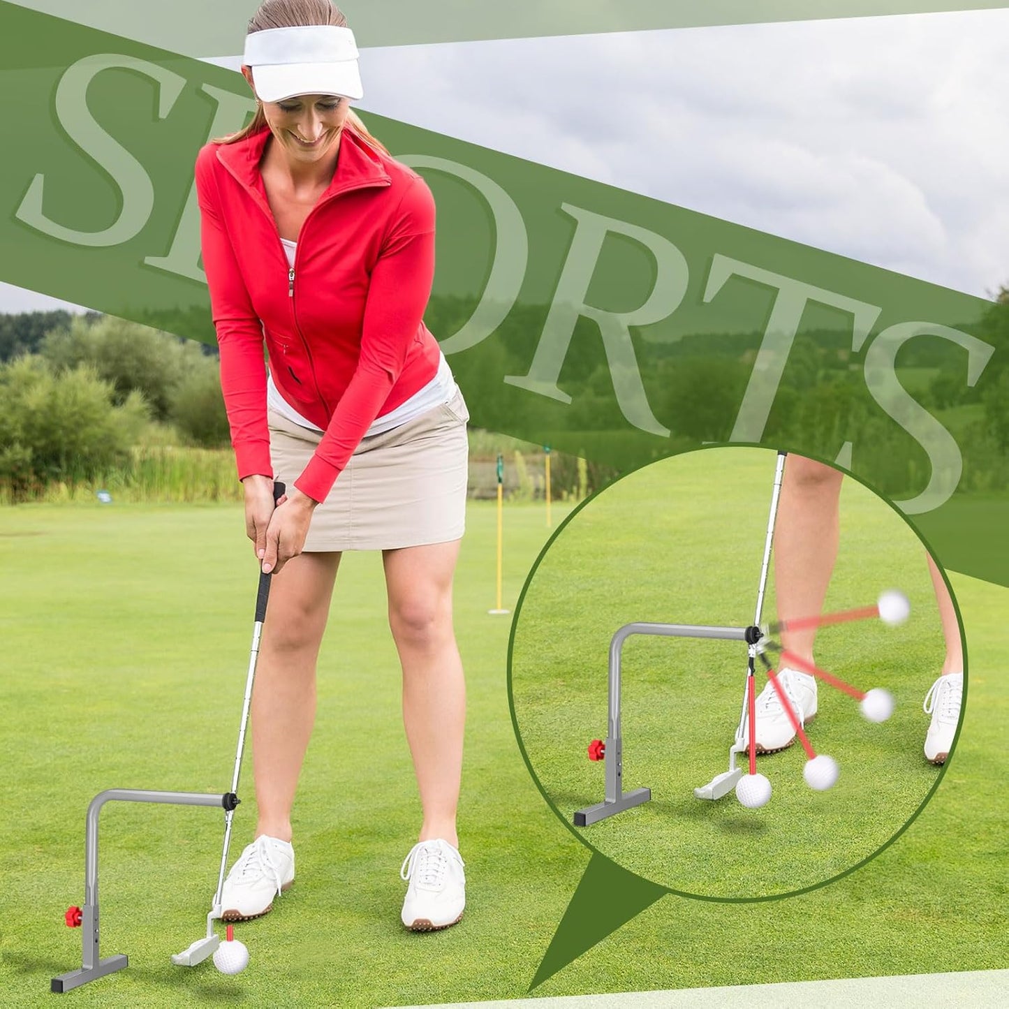 Poen 1 Set Golf Swing Trainer Training Iron Practice Swing Groover with 3 Height Indoor Golf Practice Simulator Accessories Aid Equipment