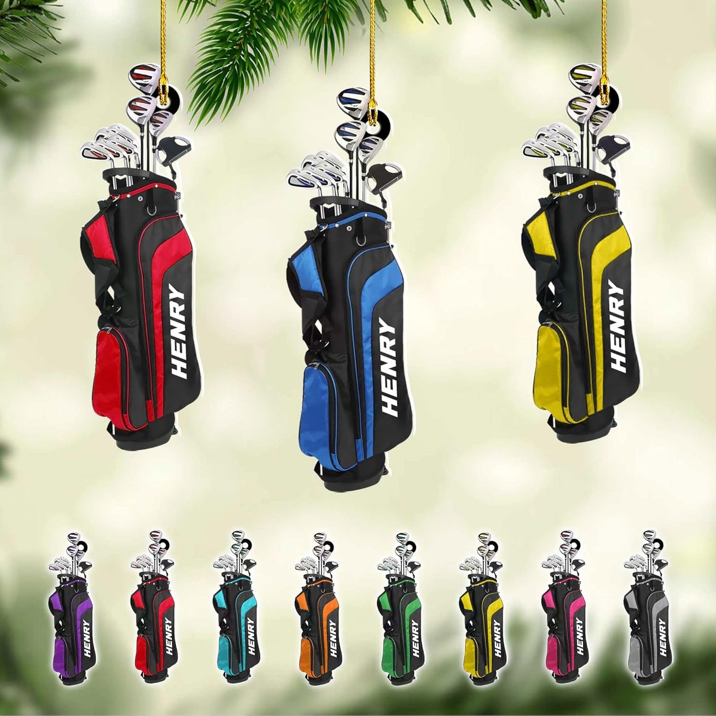 Personalized Golf Ornaments for Christmas Tree 2025 Custom Golf Christmas Ornament Golfing Bag Ornament Sports Golf Cart Ornaments Gift for Golfer Bag Golfing Lovers Hanging Decoration (G7)