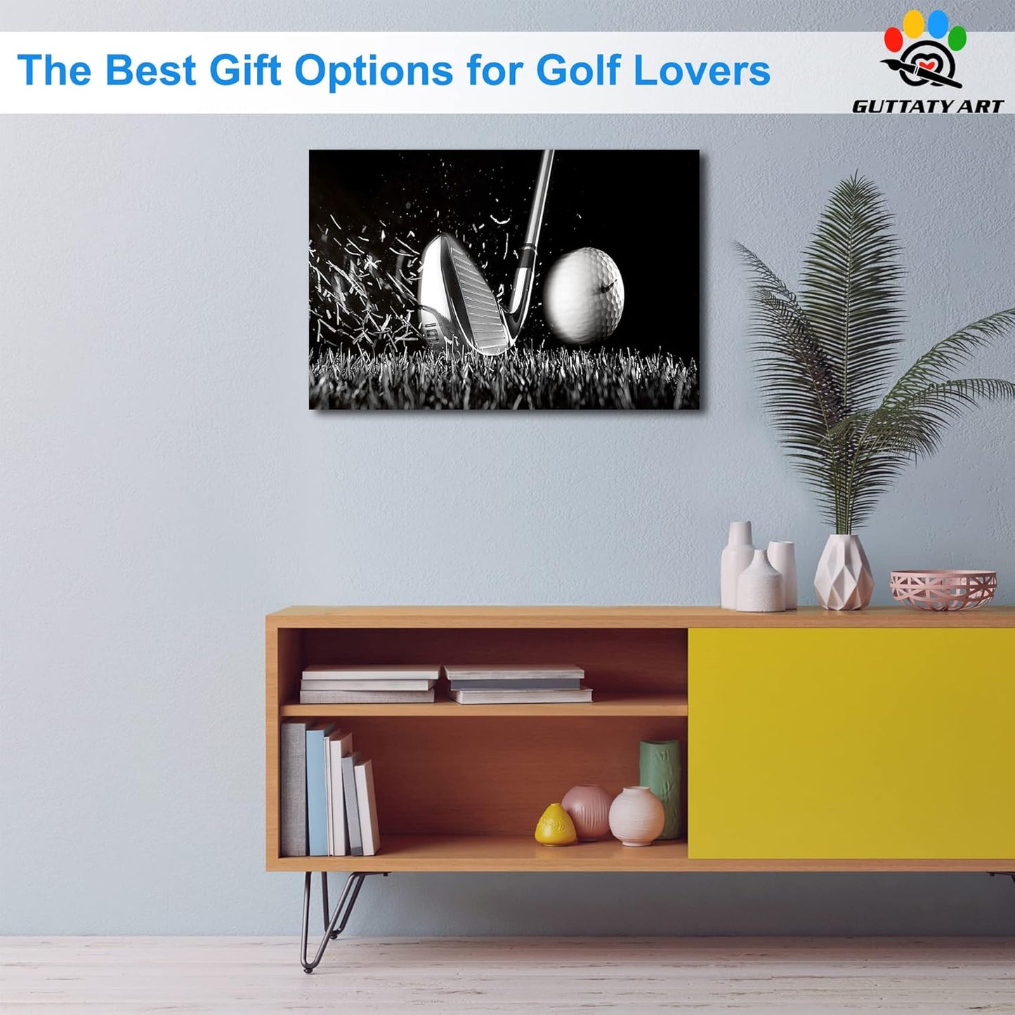 Canvas Wall Art, Play Golf Ball Wall Art Painting Prints for Living Room Wall Decor, Sport Golf Clubs Poster Picture for Bedroom Kitchen Decor, Framed Artwork for Office Home Decoration 24x36 Inches