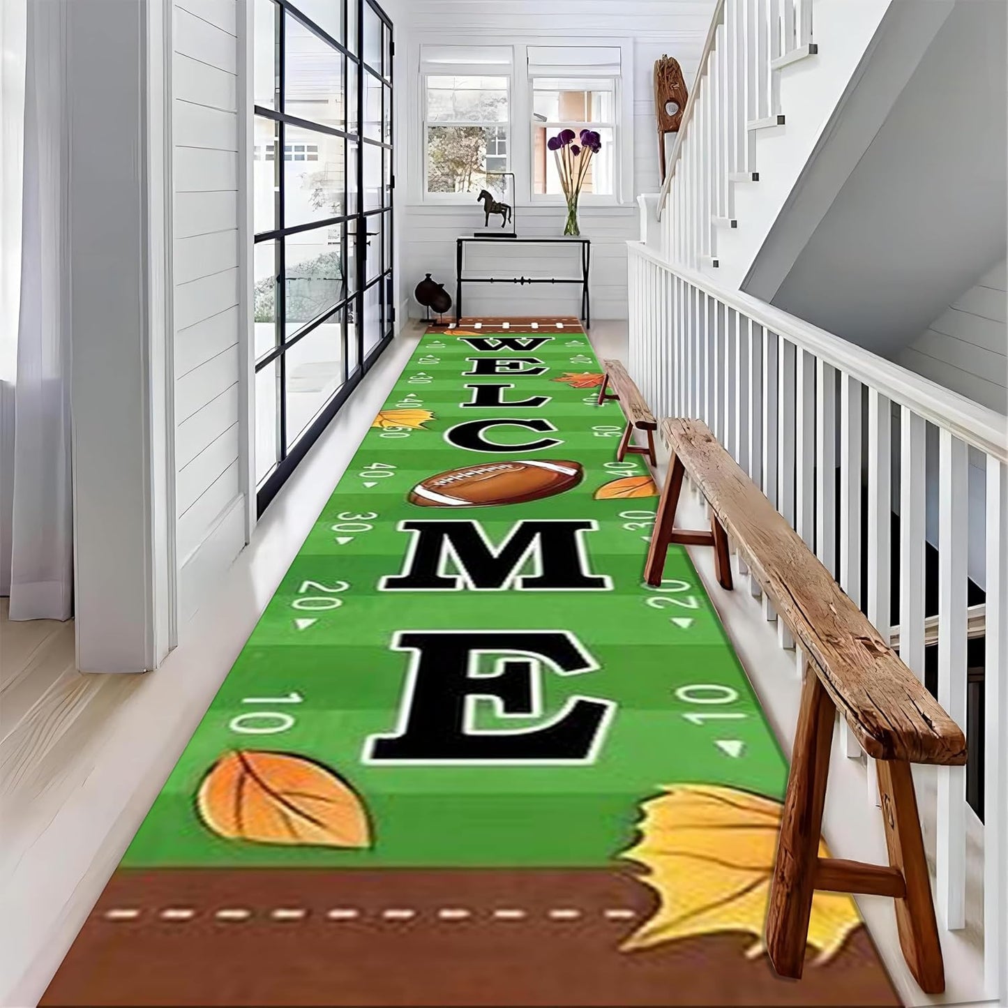 Autumn Welcome Entrance Rug, 2x6ft, American Rugby Carpet for Entryway, Cozy Soft Home Decor Kids Rugs, Foldable Washable Breathable Anti-Slip Rug for Front Door Dining Room