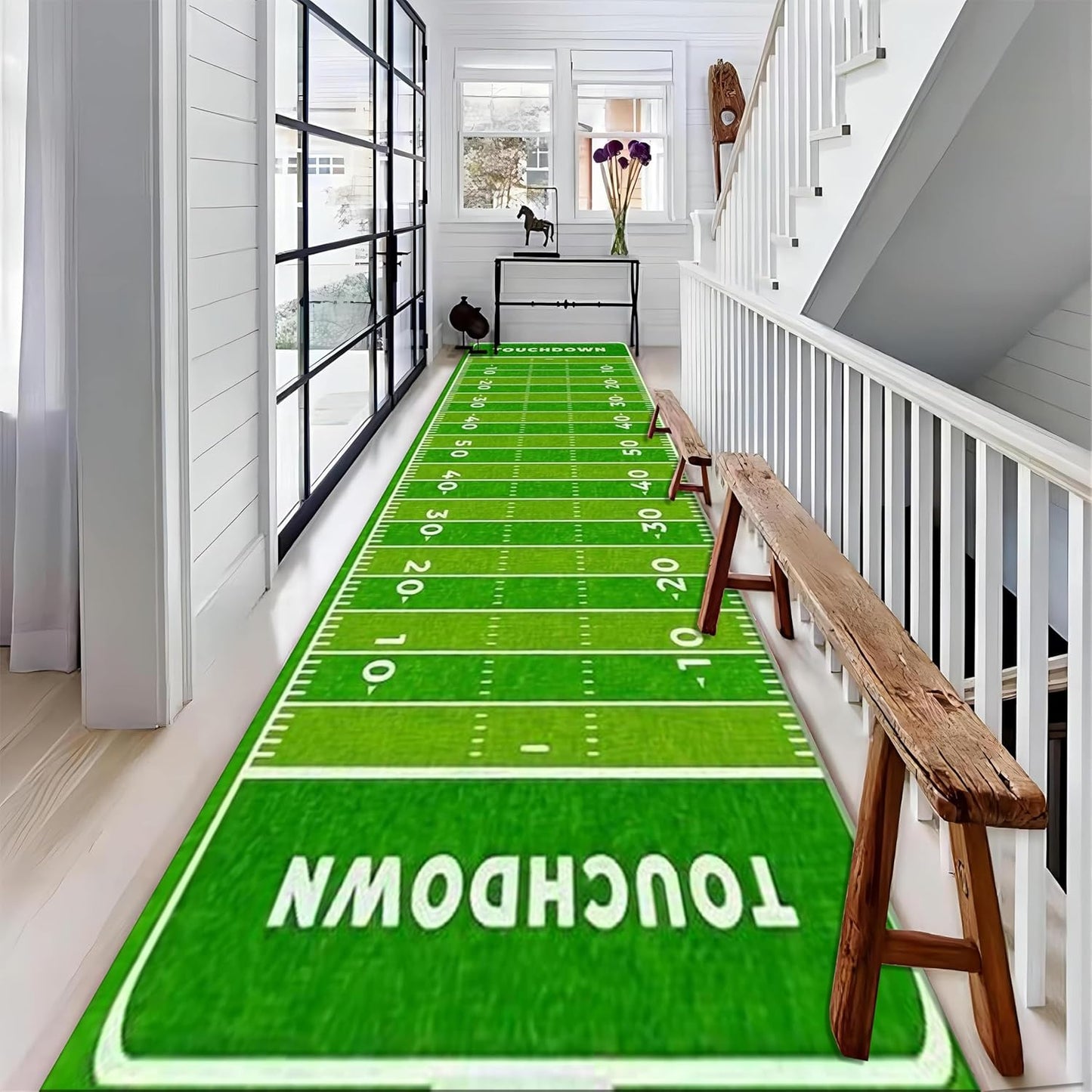 American Football Hallway Runner Rug, 1.3x7ft, Sports Rugs for Living Room, Thin Low Pile Home Decor Mat, Non-Shedding Reduce Noise Washable Non-Slip Carpets for Bedside Family Porch