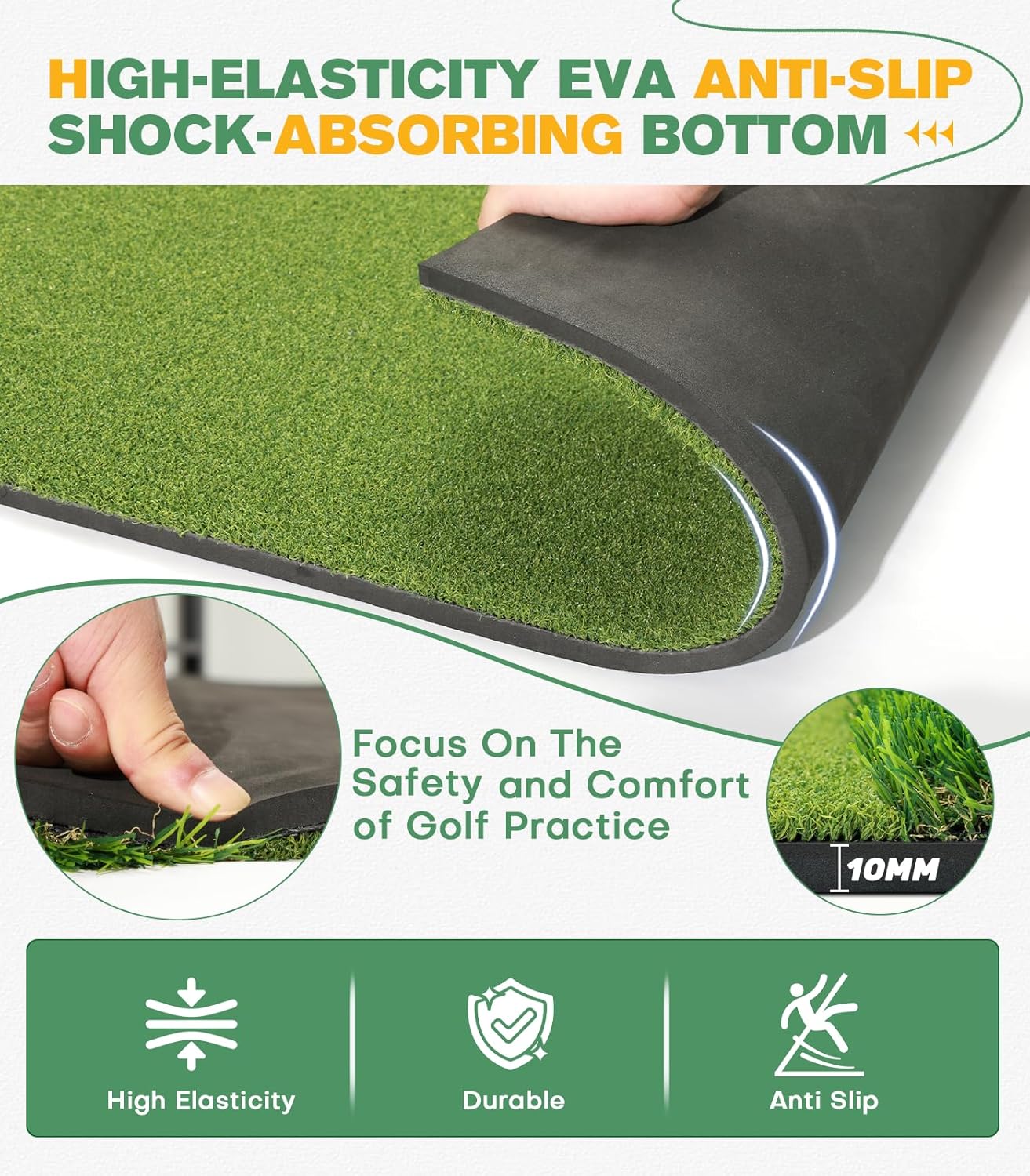 Premium Dual-Turf 5x4ft Golf Mat: Upgraded Golf Hitting Mat, Alignment & Angle of Approach Aid, Indoor/Outdoor Practice, Green
