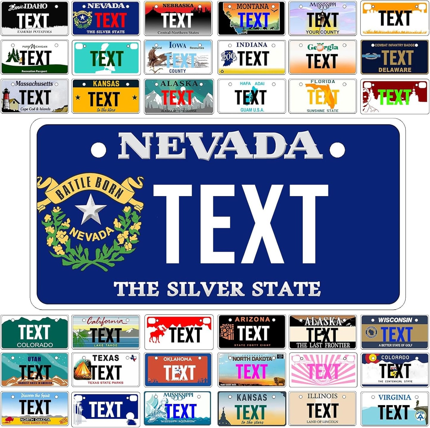 Custom Mini License Plate,Personalized Nevada Bike License Plate - Select from All 50 States,3 Sizes - Customized Customizable State Car Tag Plates for Kids Bike, Bicycle,Toy Car,4x2 Inch