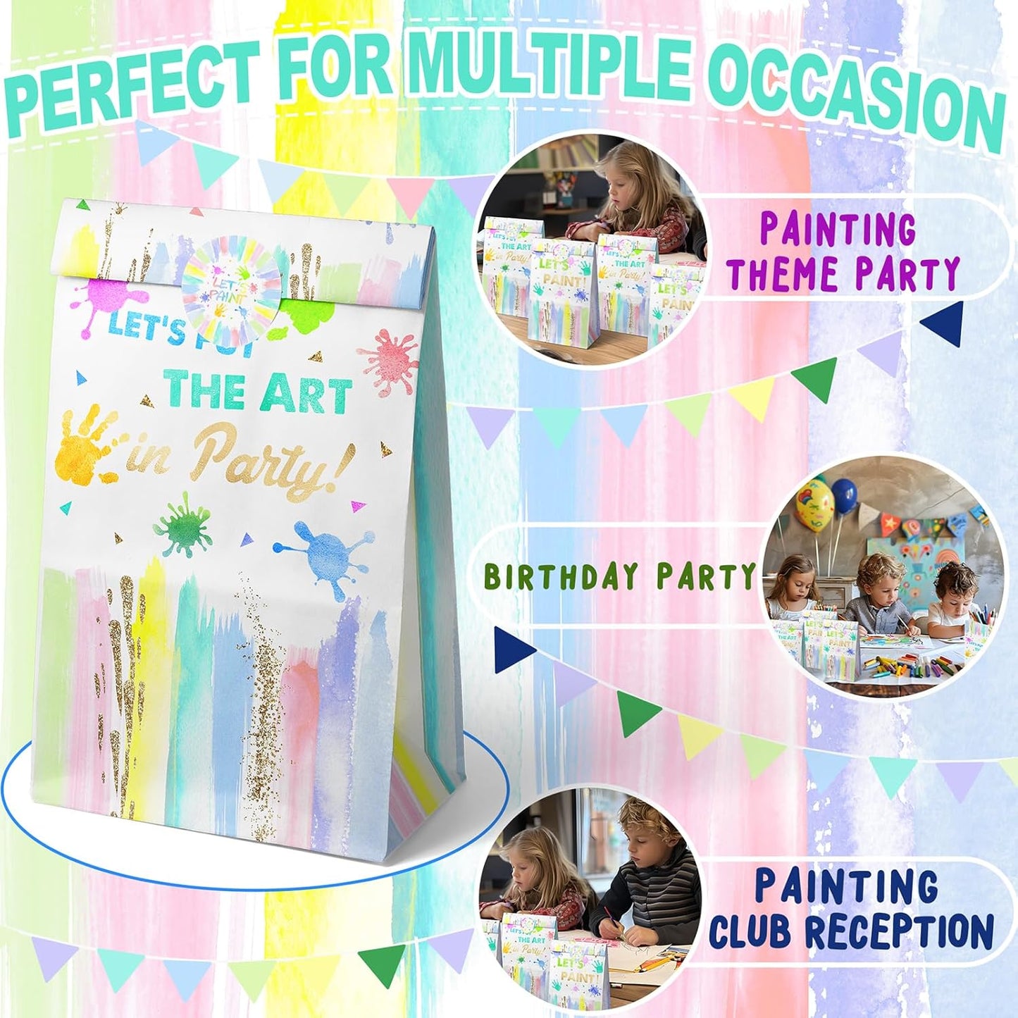 24 Art Birthday Party Favor Bags Painting Goodie Bags Rainbow Pastel Colorful Paint Party Favors for Kids Painting Birthday Party Decoration