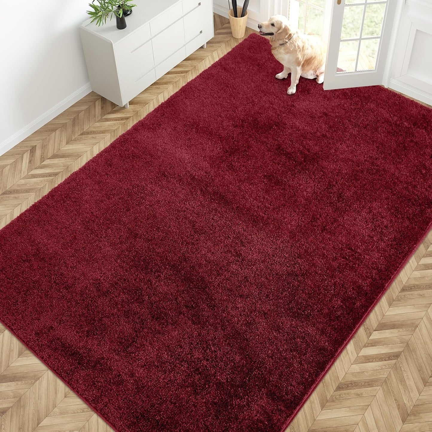 PURRUGS Easy Care Area Rug 6ft x 9ft, Non-Slip Washable Entryway Rug, Stain Resistant Accent Rug for Hallway, Living Room, Bedroom and Mudroom, Burgundy Red