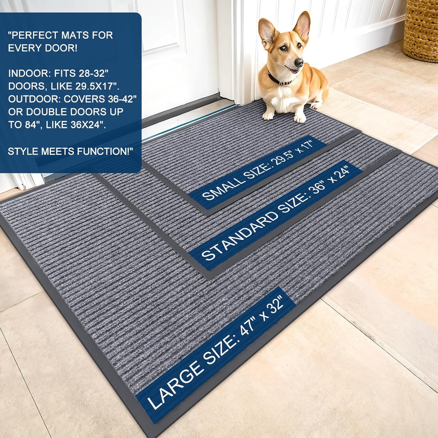 OLANLY Front Door Mat Indoor Outdoor Entrance, Waterproof Heavy Duty Doormat, Fade Resistant, Low Profile, Easy Clean Patio Porch Welcome Floor Mats for Entry, 29.5x17, Light Gray