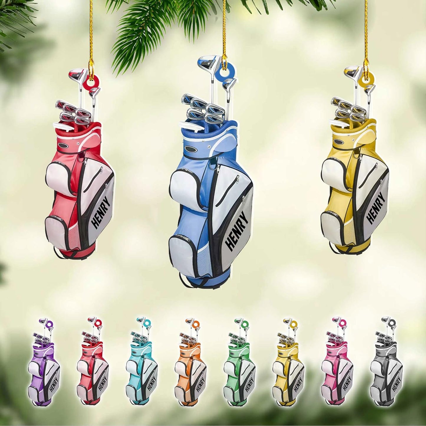 Personalized Golf Ornaments for Christmas Tree 2025 Custom Golf Christmas Ornament Golfing Bag Ornament Sports Golf Cart Ornaments Gift for Golfer Bag Golfing Lovers Hanging Decoration (G5)