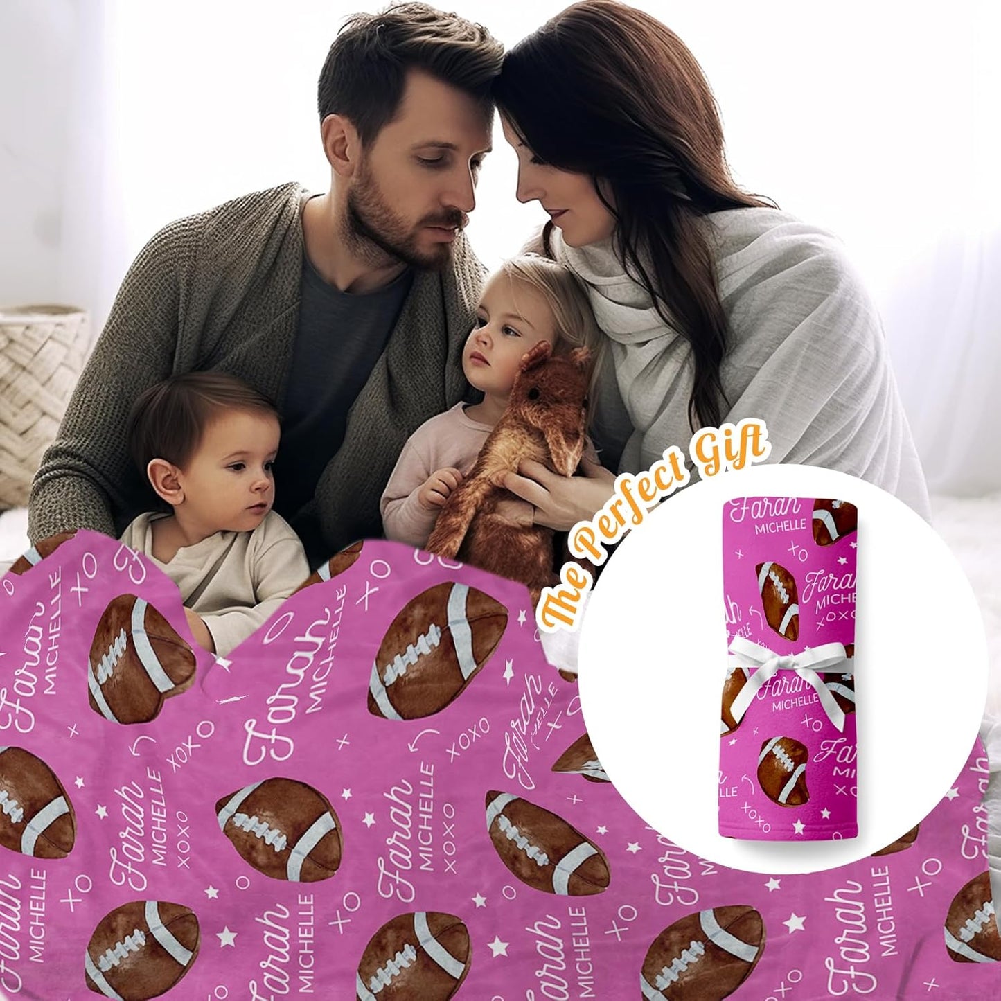 Custom Name Football Blanket - Personalized Names Soft Plush Flannel Throw Blankets for Baby Kids Teen Boys Girls Holidays Birthdays Gifts Color12