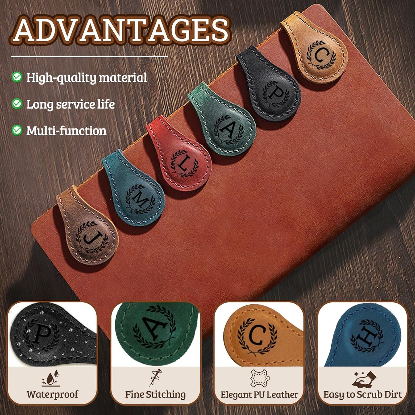 Personalized Magnetic Leather Bookmark - 26 Letters Vintage Engraved Book Marks,Custom Bookmark with Initial,Bookmarks for Women,Reading,Book Lovers (Red, P)