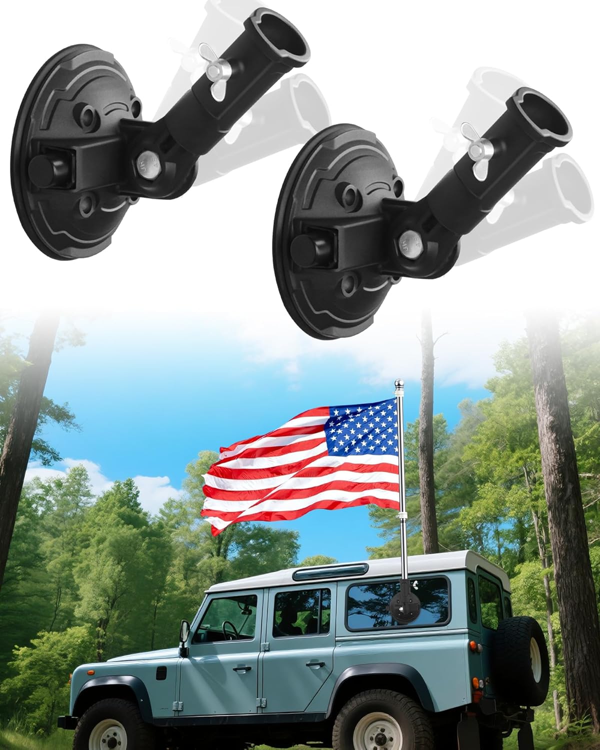 Suction Cup Flag Holder for RV, Camper Flag Pole Angle-Adjustable Car RV Flag Pole Mount, Heavy Duty Flag Holder for Truck, RV, Boat(2 Pack)