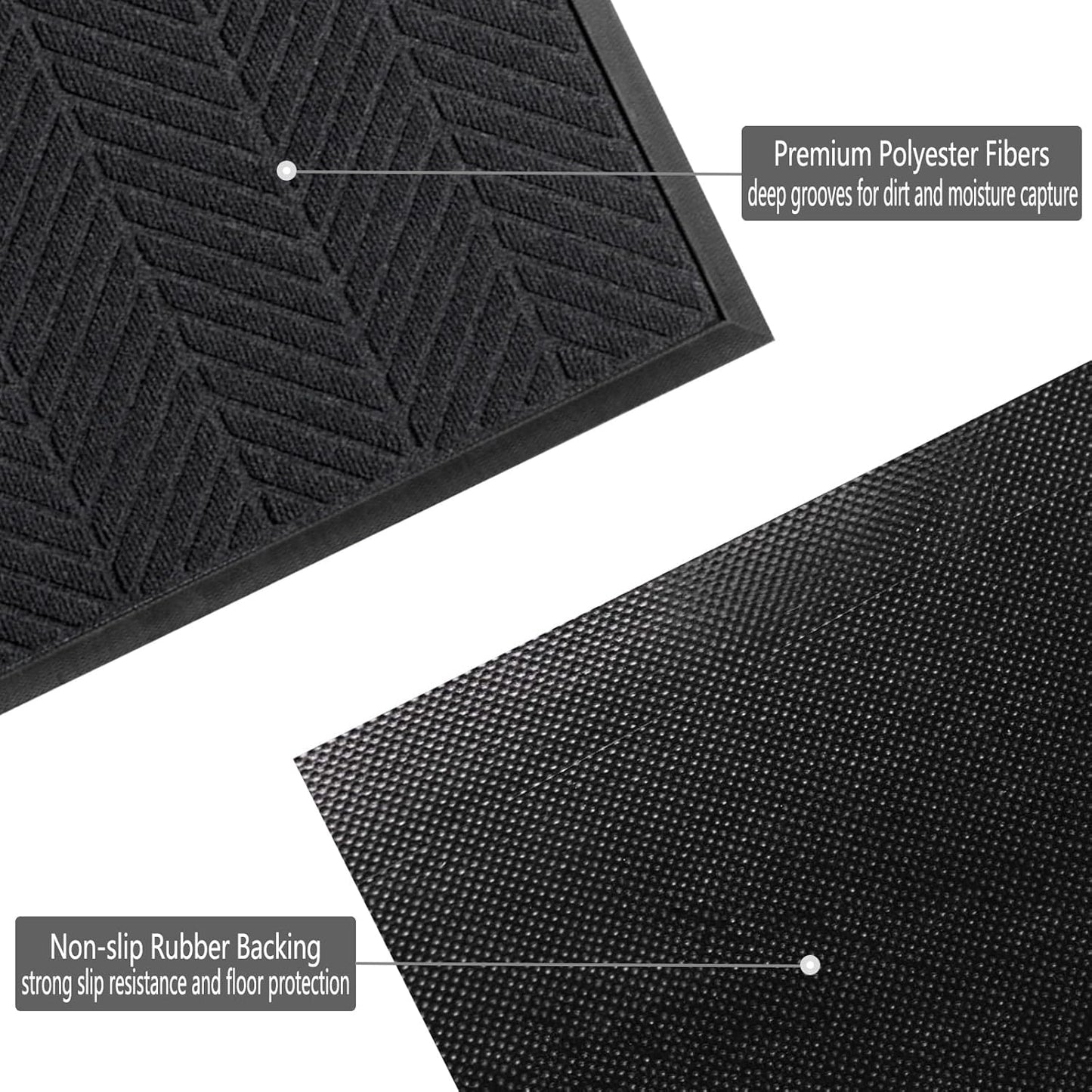 Front Door Mat 29.5"x17" Indoors Outdoors Welcome Mats, Waterproof Non-Slip Rubber Backing Heavy Duty Doormat Outside Entrance, Low Profile Entryway Rugs Floor Mat for Patio, Pattern A Black