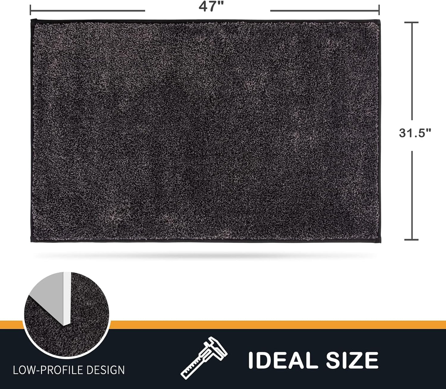 PURRUGS Dirt Trapping Door Mat 31.5" x 47", Non-Slip Machine Washable Entry Rug, Shoe Scraper, Dog Doormat, Super Absorbent Welcome Mat for Front & Back Door, Muddy Shoes & Paws, Charcoal