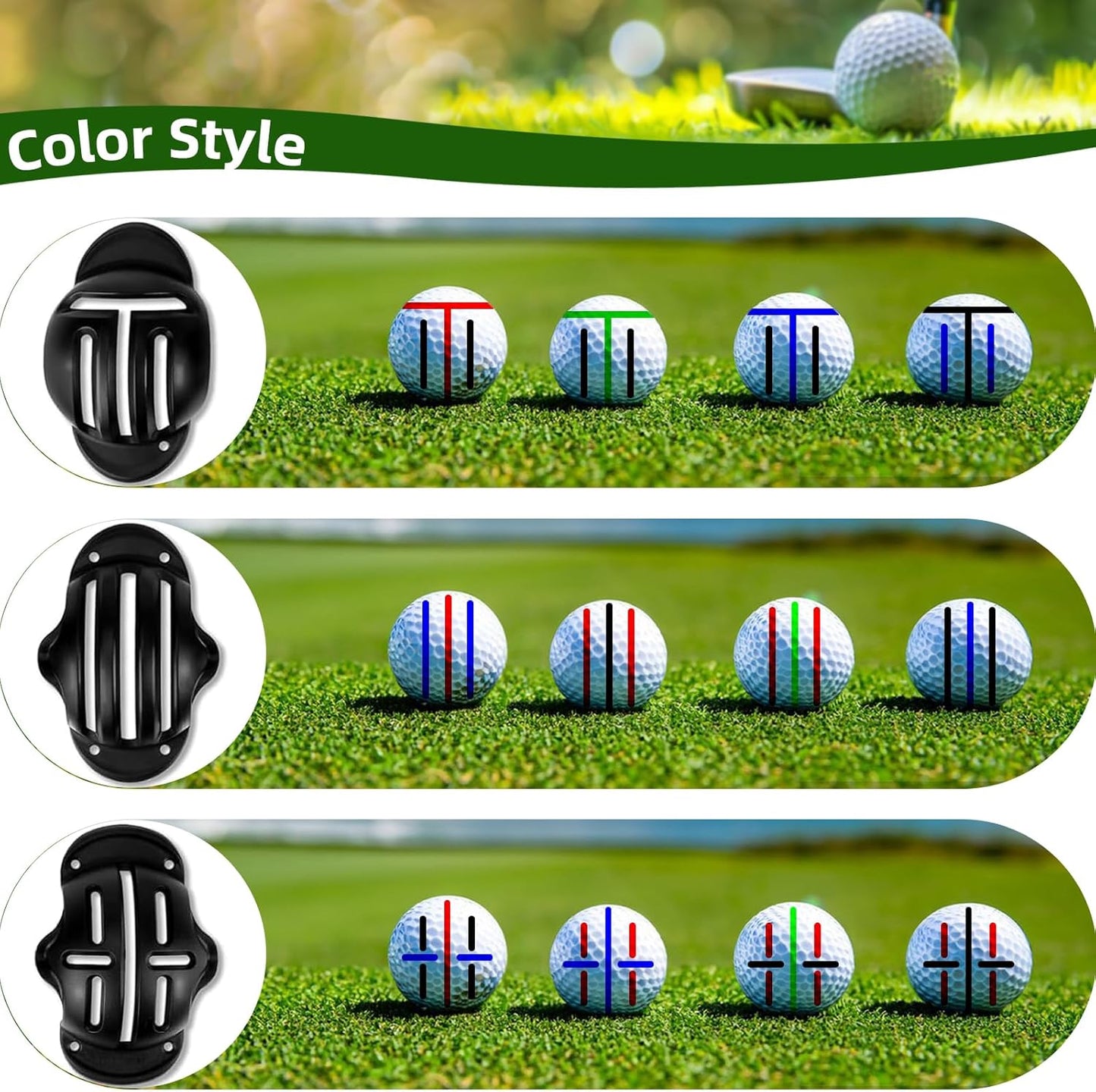 Golf Ball Marker Set with Carry Case, 3 Golf Ball Marking Stencils and 4 Color Golf Ball Markers, Golf Ball Marker Liner Marker, Golf Ball Alignment Marking Tool