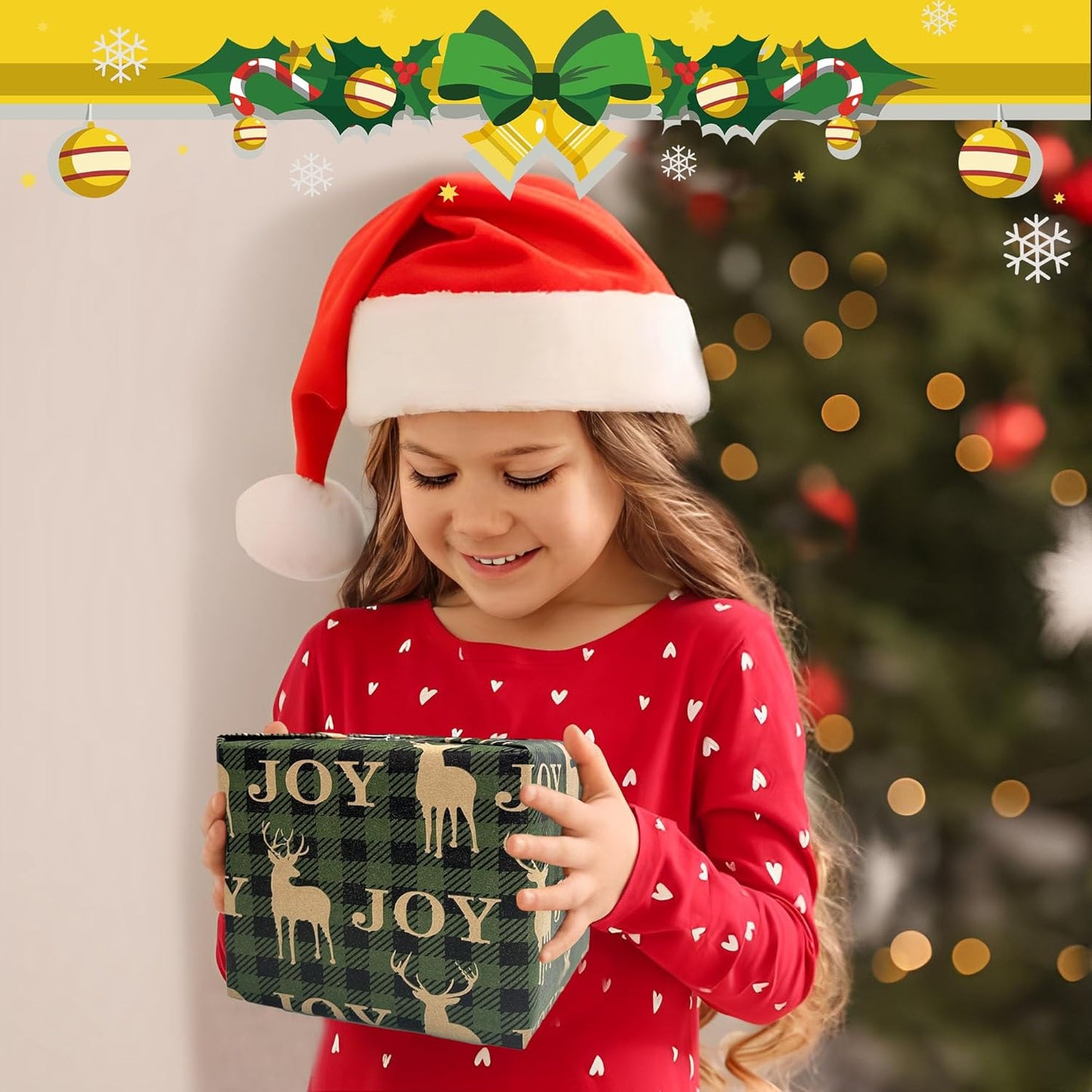 Christmas Wrapping Paper (4 Rolls: 93 sq. ft. ttl) - Red/Green and Black Plaid Grid Patterns, Stockings Snowflakes Pine Tree and Reindeer - Holiday Kraft Gift Paper 17 inches x 16.5 feet Per Roll