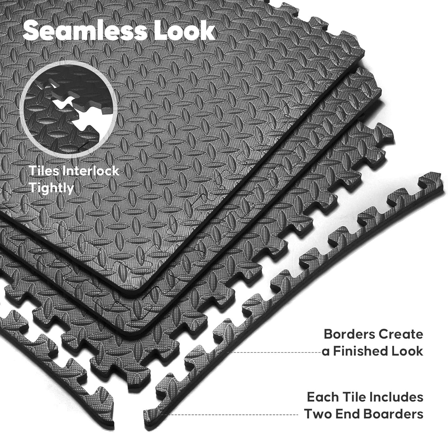 Home Gym Mat, Puzzle Exercise Mat, EVA Interlocking Foam Floor Tiles for Home Workout Equipment and Kids' Play Areas - Black, 24 in x 24 in x ½ in - 16 Tiles (Black, 16 Pack, 64 SQ FT)