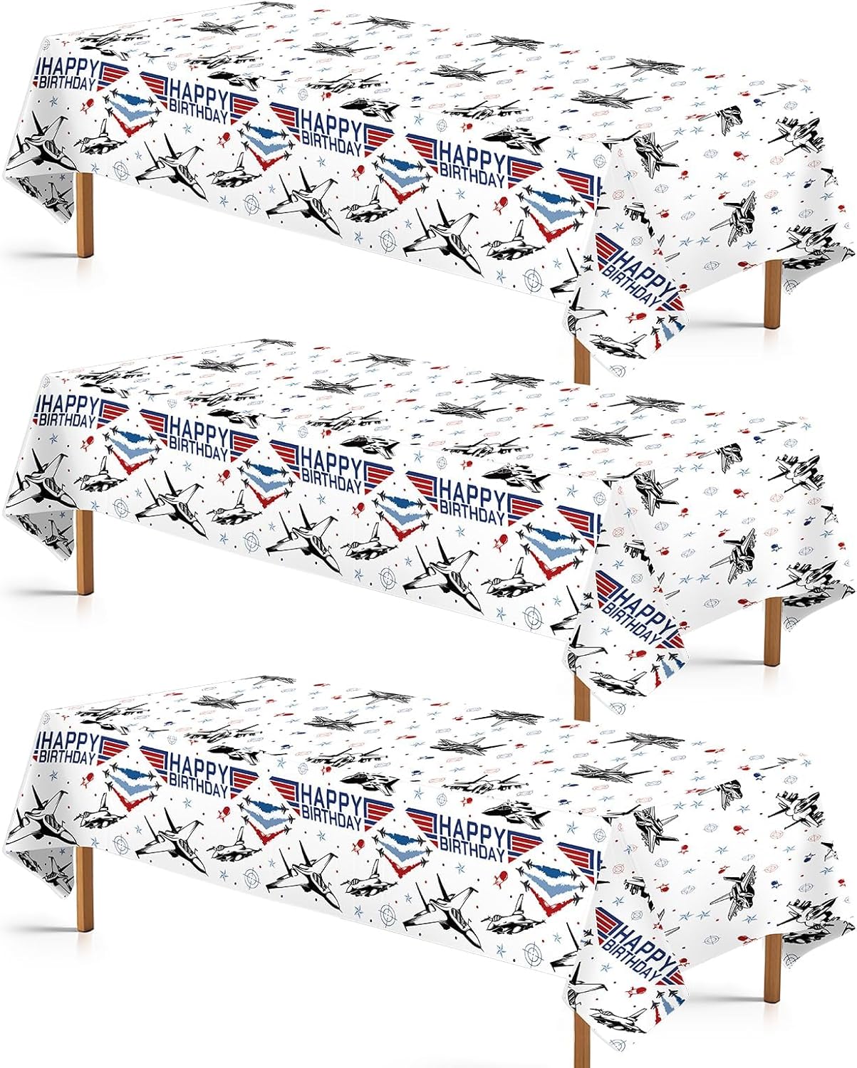 3 Pcs Fighter Jet Pilot Birthday Tablecloth Military Jet Table Cover Plastic Rectangle Airplane Table Cloth Air Force Party Decorations for Boys Pilot Aviation Birthday Party Supplies 54" x 108"