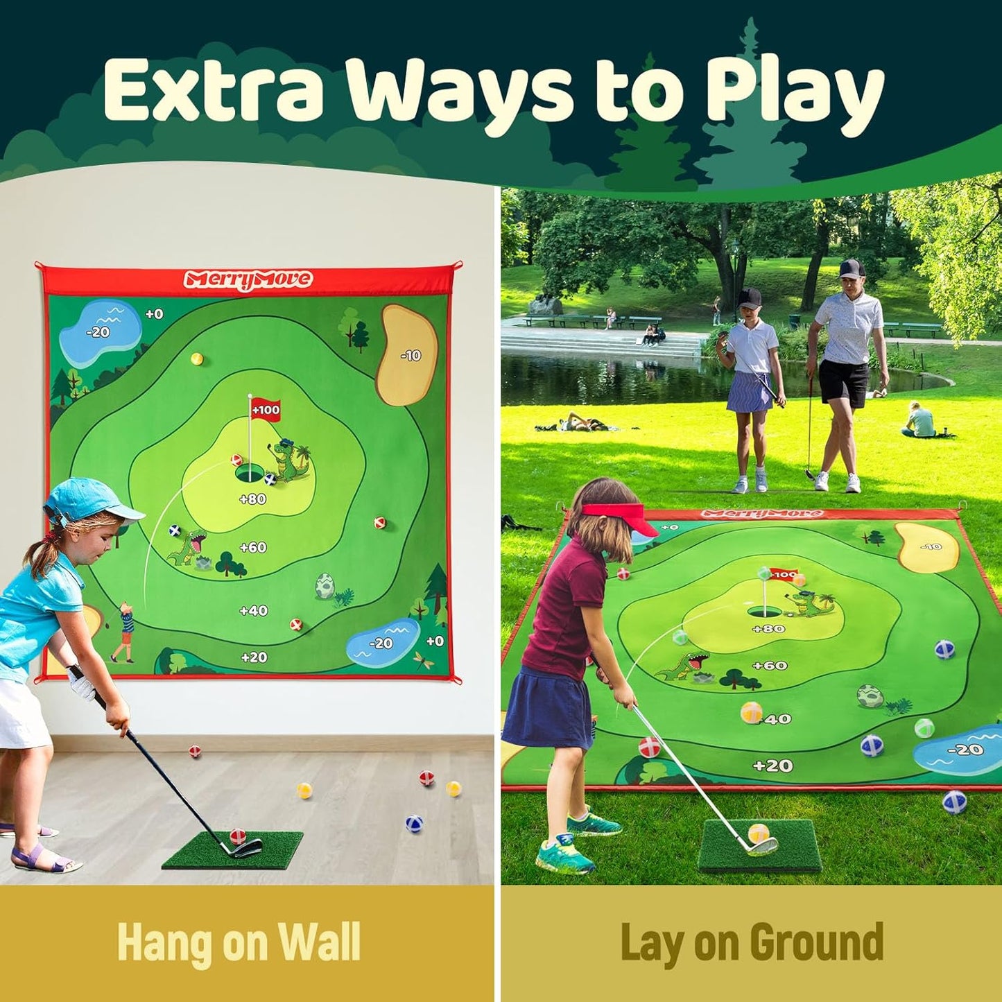 Golf Chipping Game Set : Portable 6-Angle Adjustable Practice Mat Set with 20 Sticky Balls for Indoor Outdoor Training & Family Fun (Golf Club Not Included)