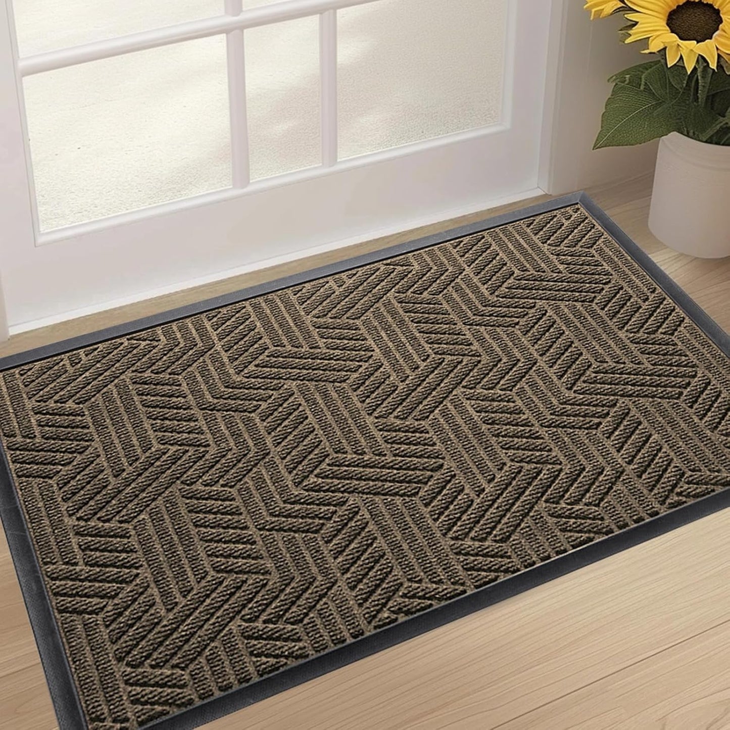 Front Door Mat 47"x32" Indoors Outdoors Welcome Mats, Waterproof Non-Slip Rubber Backing Heavy Duty Doormat Outside Entrance, Low Profile Entryway Rugs Floor Mat for Patio, Pattern B Brown