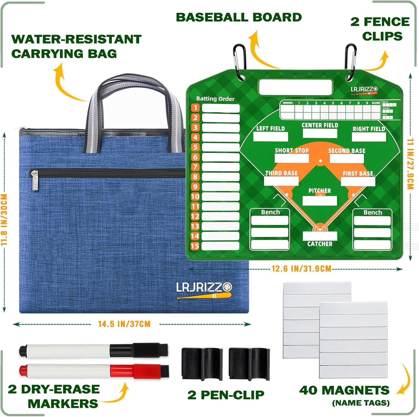 Magnetic Baseball Lineup Board，Baseball Lineup Cards Baseball Lineup Board for Dugout Baseball Clipboard for Coaches Softball Lineup Cards Marker Boards Baseball Coaching Accessories（Green）