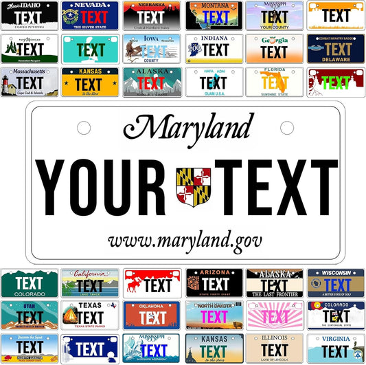 Custom Mini License Plate,Personalized Maryland Bike License Plate - Select from All 50 States,3 Sizes - Customized Customizable State Car Tag Plates for Kids Bike, Bicycle,Toy Car,4x2 Inch
