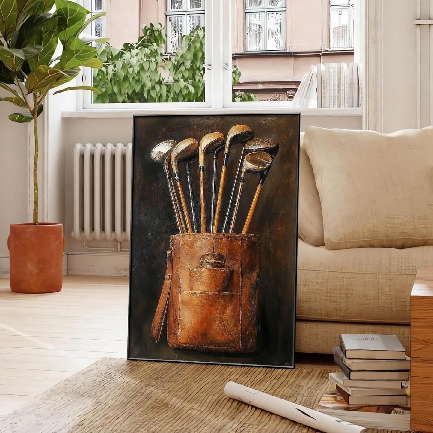 Golf Canvas Wall Art, Golf Canvas Prints, Vintage Wall Decor, Vintage Golf Clubs Living Room Wall Art, Man Cave Decor, Vintage Paintings with Frame, Golf Gift for Men (Gold Framed, 24"x36"|62x92cm)