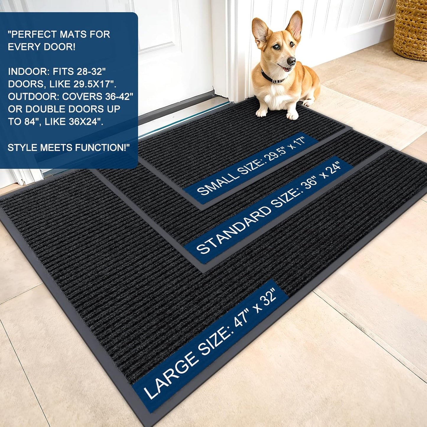 OLANLY Front Door Mat Indoor Outdoor Entrance, Waterproof Heavy Duty Doormat, Fade Resistant, Low Profile, Easy Clean Patio Porch Welcome Floor Mats for Entry, 40x32, Black