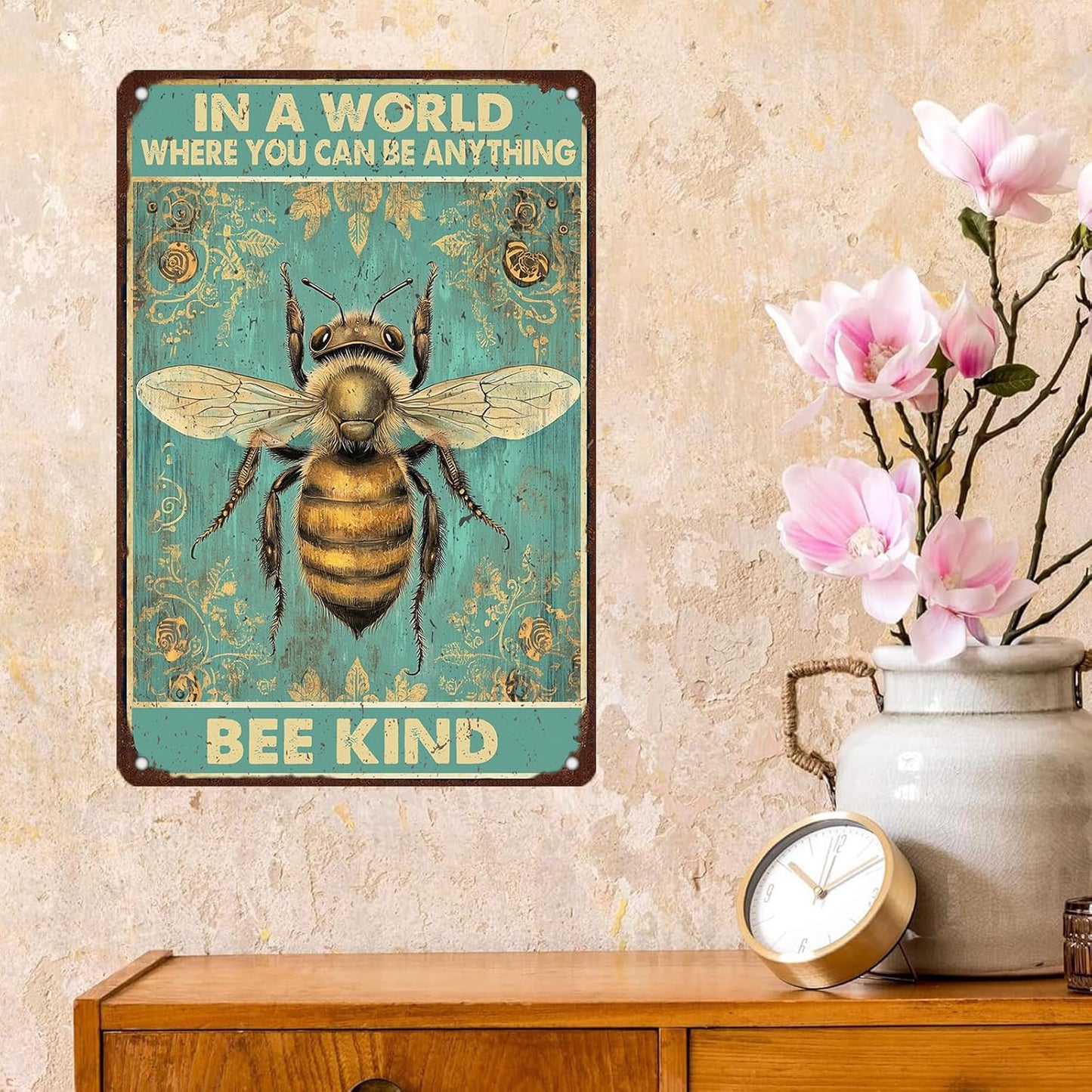 Vintage Metal Signs In A World Where You Can Be Anything Bee Kind Retro Iron Sign For Home Office Kitchen Bar Cafe Garden Farmhouse Wall Decor 12x8 Inch