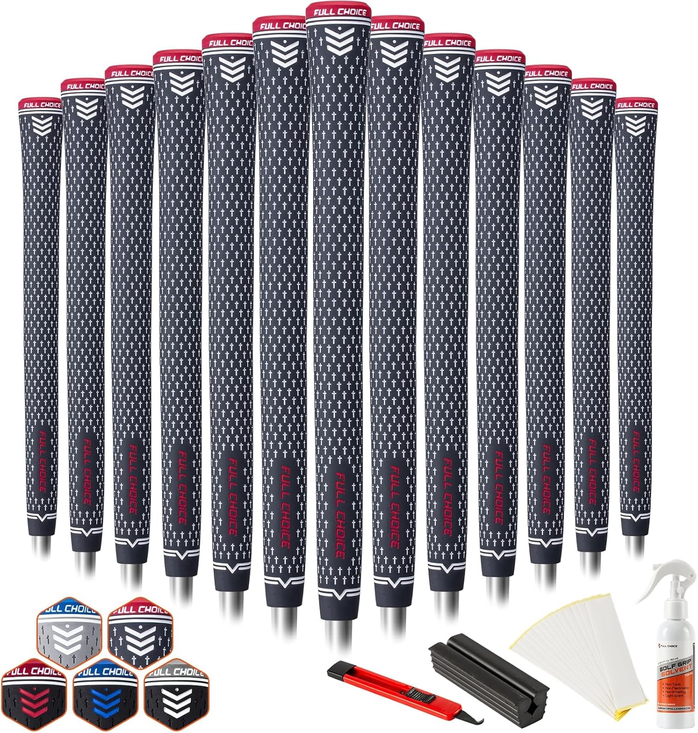 Rubber Golf Grips 13 Pack, Concise Fashion Design, Non-slip, Choose from 13 Grips Set or 13 Grips with Regripping Kit, Standard/Mid/Jumbo Size, 5 Colors Available, RG02 Golf Club Grips