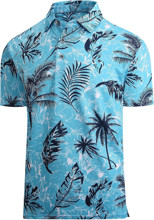 Alex Vando Mens Hawaiian Golf Shirt Moisture Wicking Digital Print Golf Shirts for Men