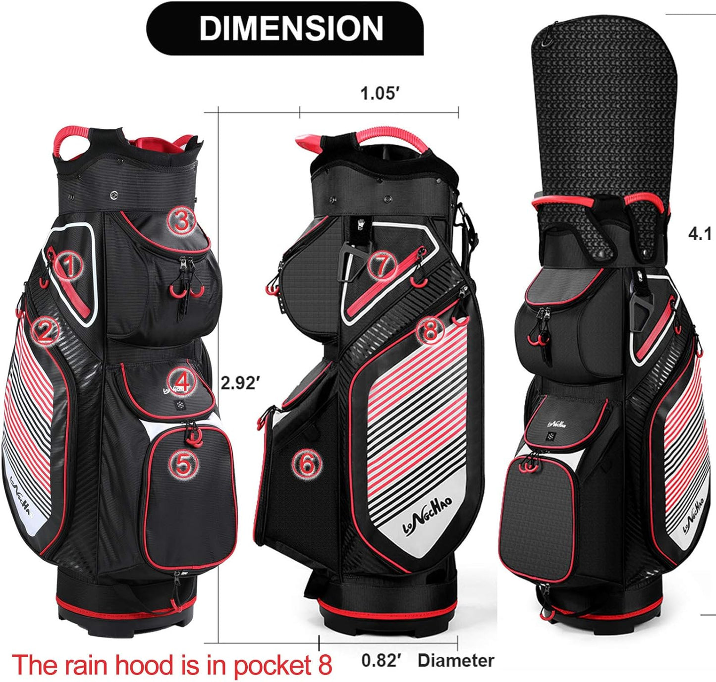 Golf Cart Bag 14 Dividers Top Clubs Organizer Lightweight with Cooler Pouch, Dust Cover and Backpack Strap