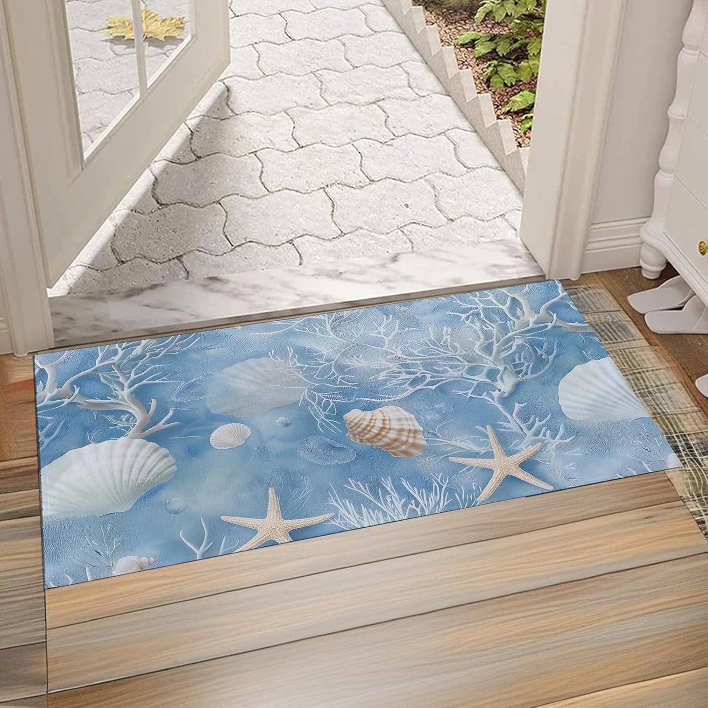 Starfish Coral Ocean Indoor Door Mat,Non-Woven Fabric Door Mat,Anti-Slip Backing Welcome Mat for Front Door,Indoor Entrance,Kitchen, Bedroom,Living Room-Durable Floor Mat for Home Decor & All Seasons
