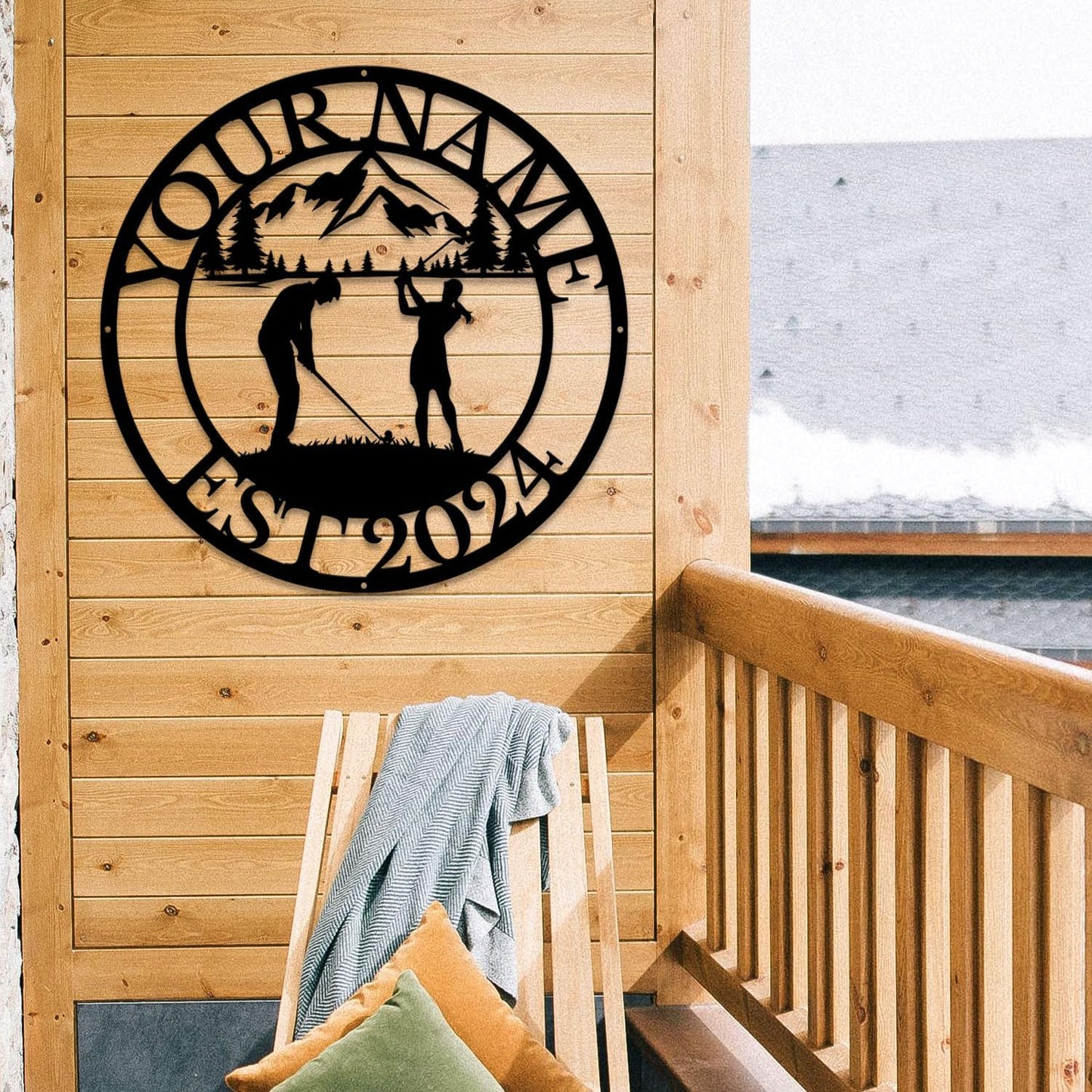 Golf Art Metal Signs,Custom Golf Metal Name Signs,Personalized Golf Signs,Black Golf Metal Wall Art Signs,Golfball Home Outdoor Metal Signs (Style C)