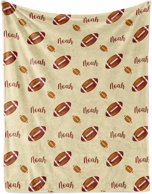 Custom Name Football Blanket - Personalized Names Soft Plush Flannel Throw Blankets for Baby Kids Teen Boys Girls Holidays Birthdays Gifts Color14