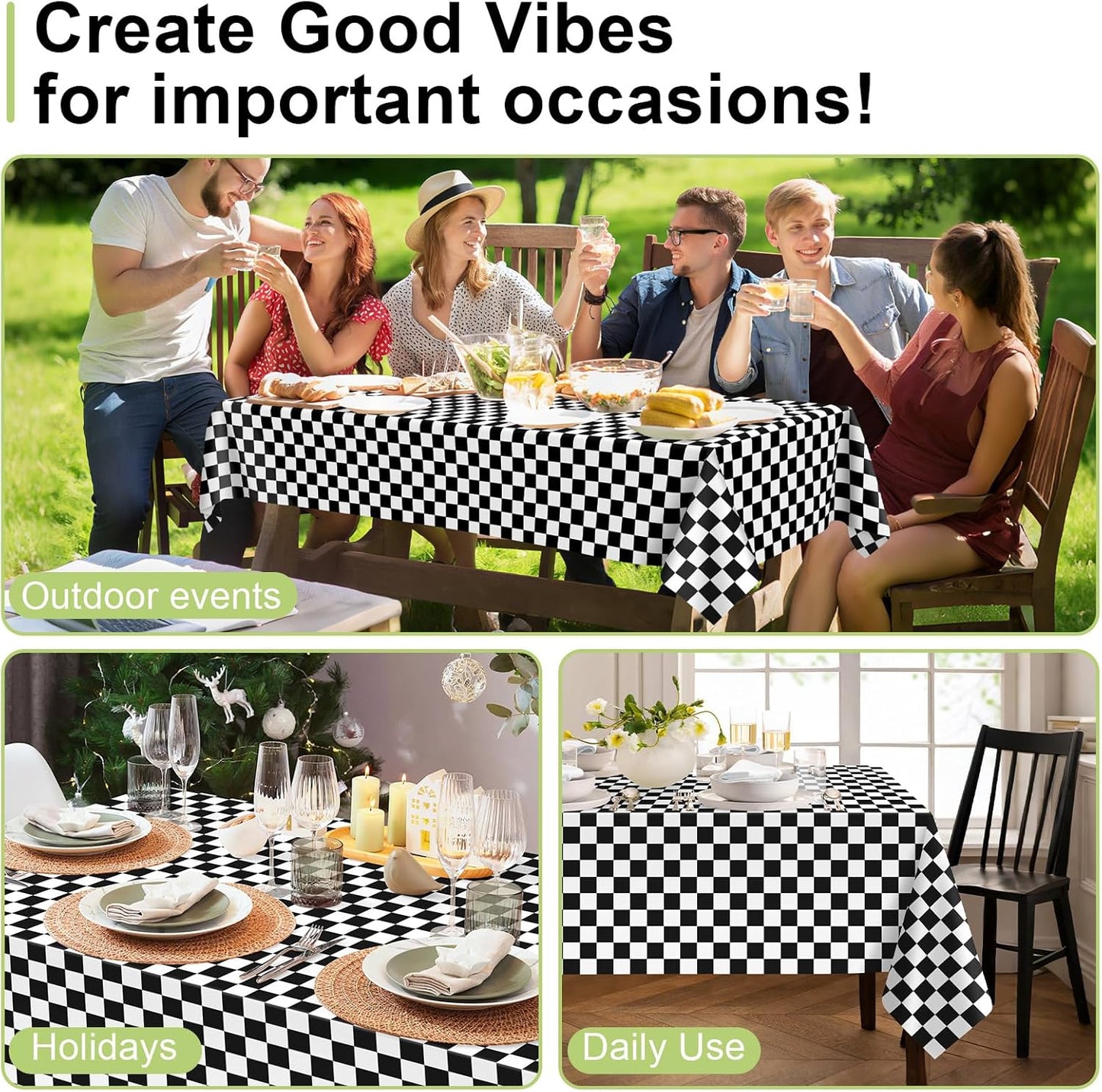 QIKSION Checkered Tablecloth Disposable 6 Pack, 54 x 108 Inch Black and White Checkered Flag Table Cloth for Rectangle Tables, Plastic Table Cover