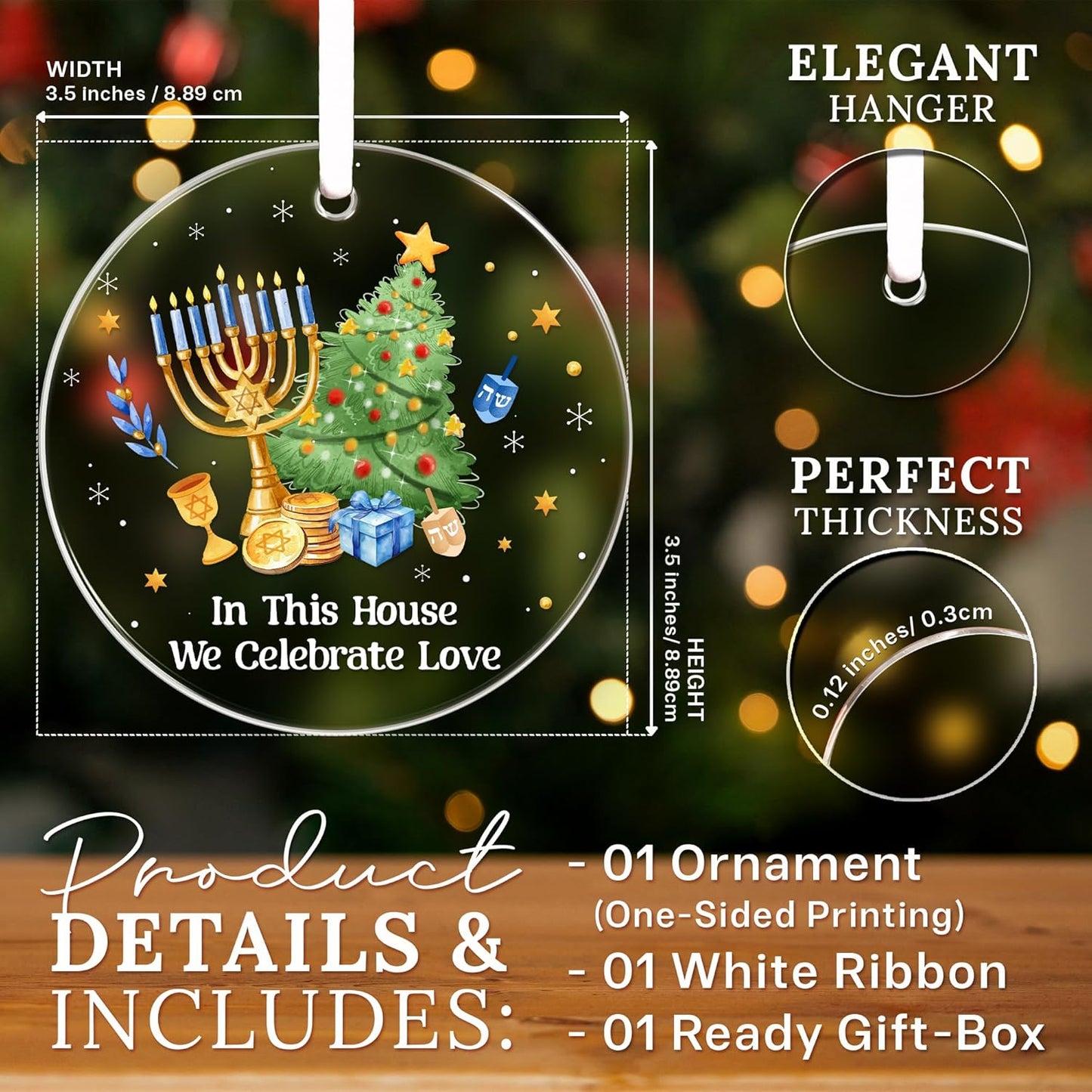 HEXMOZ Hanukkah Gifts - Hanukkah Ornaments for Tree, Jewish Ornaments, Chanukkah Christmas Ornament - Jewish for Women, Men, Adults - Acrylic 2025 Ornament Decoration for Home