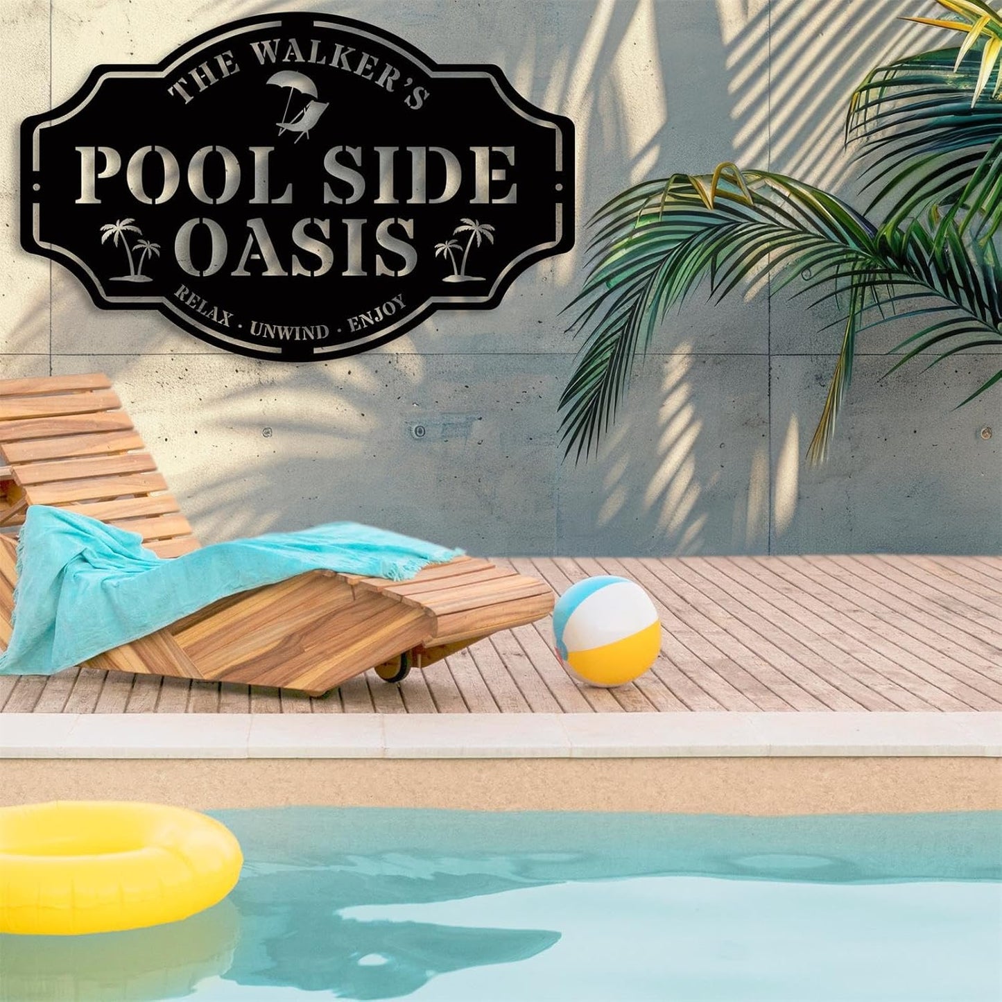 Personalized Swimming Pool Metal Sign, Custom Family Poolside Oasis Sign, Custom Pool Sign, Patio Decor, Backyard Decor