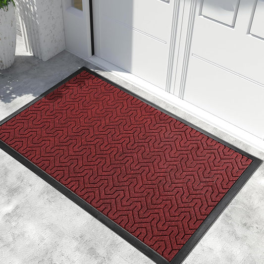 Yimobra Large Door Mat Outside Entrance 47x32, Waterproof Heavy Duty Outdoor Mats for Front Door, Non Slip Rubber Entry Mat for Garage Patio Indoor, Easy Clean, Black Red
