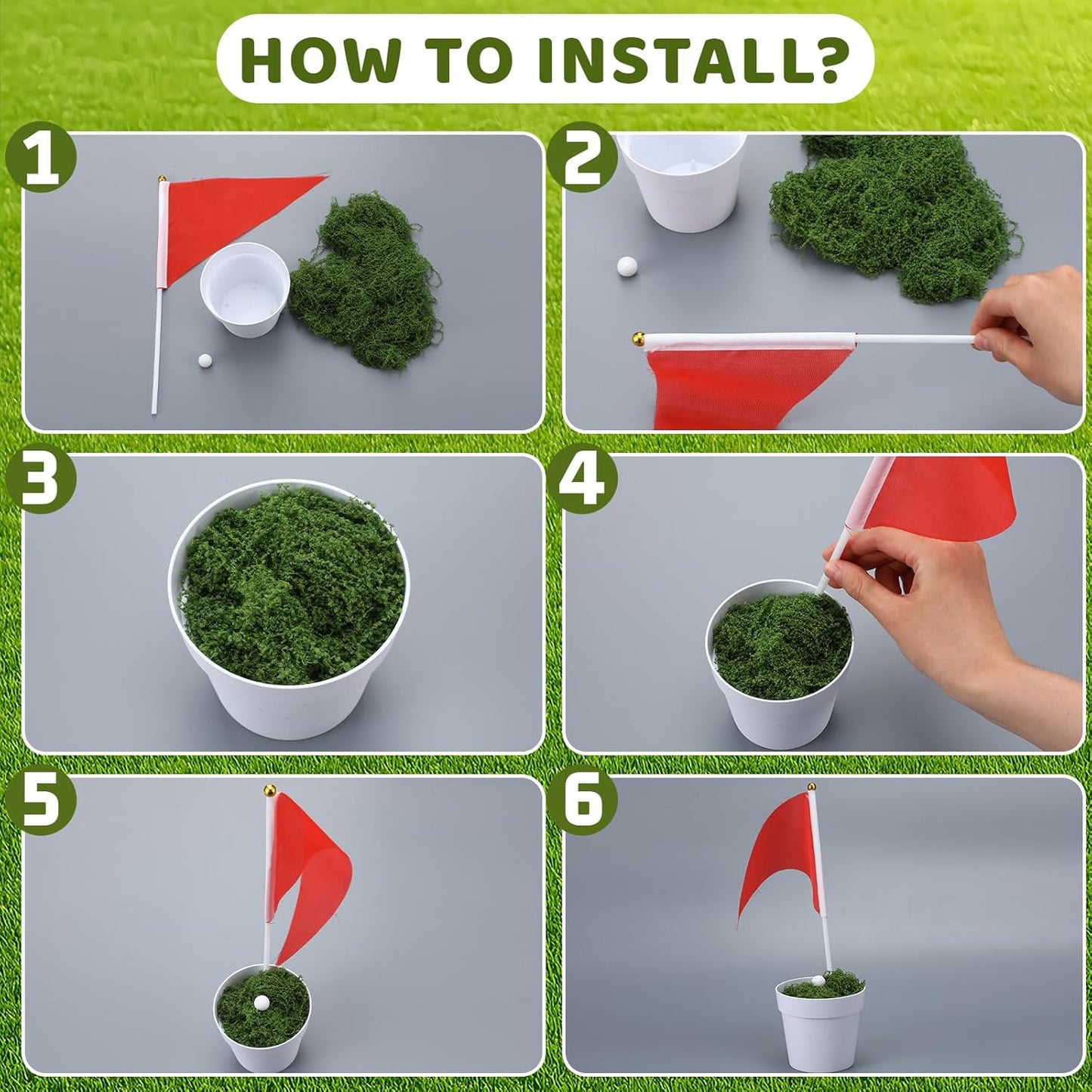 Mimorou 4 Sets Golf Table Centerpiece Decorations Party Supplies Include Mini Golf Ball Mini Flowerpot Artificial Moss Lawn Red Flag for Golfers Sport Themed Birthday DIY Party Decor
