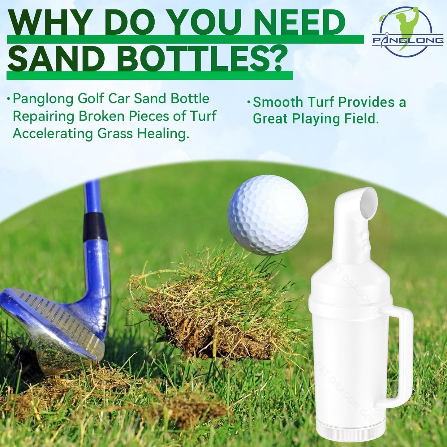Panglong Precedent Golf Cart Sand Bottle with Handle 1Pcs or 2Pcs, Divots Filler Sand & Seed Bottle with Rattle Proof Holder