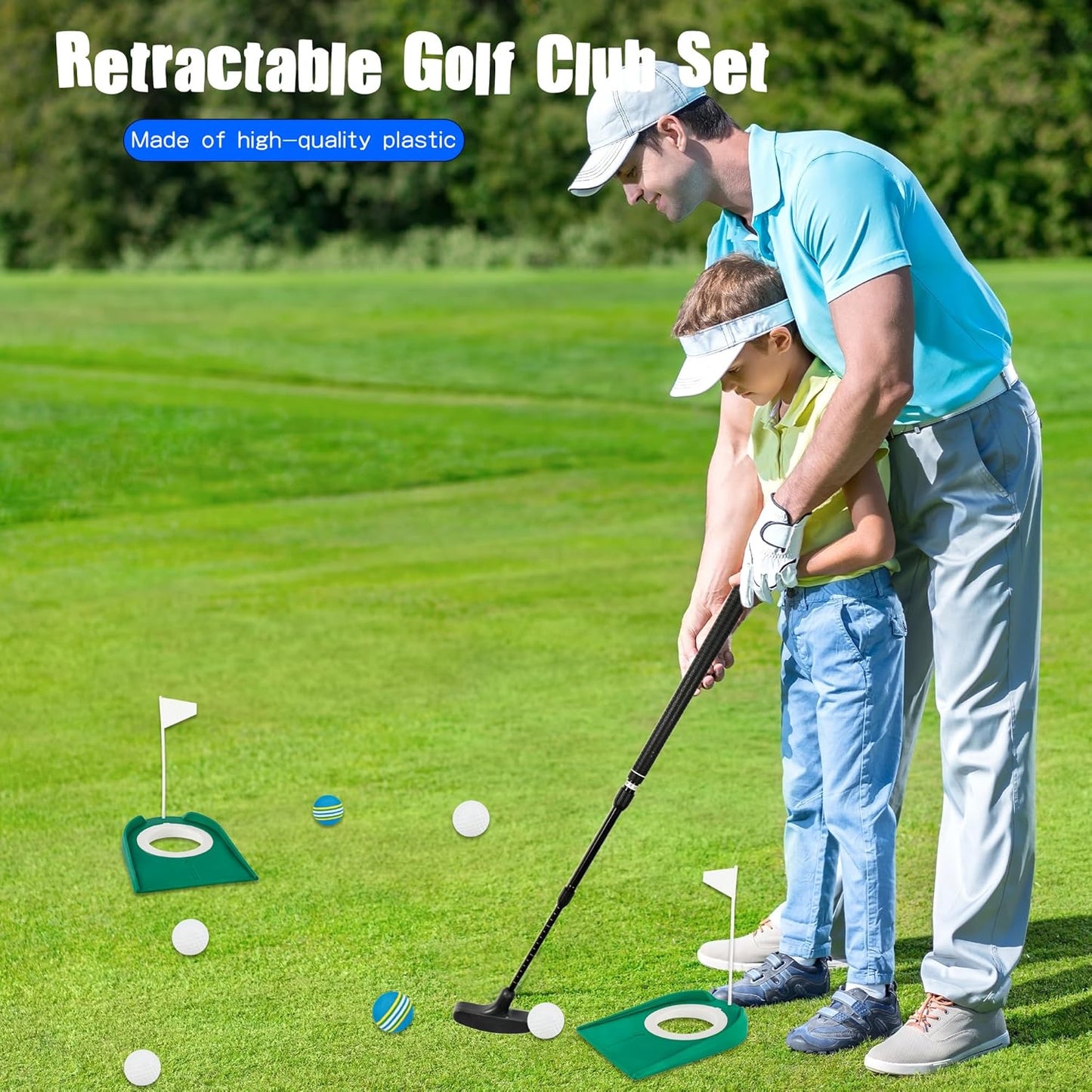 3 Pack Adjustable Golf Putter Set Mini Golf Club Putter Right or Left Handed Two-Way with 6 Golf Training Balls 6 Practice Foam Balls 3 Flag Cup for Kids Teenagers Men Women