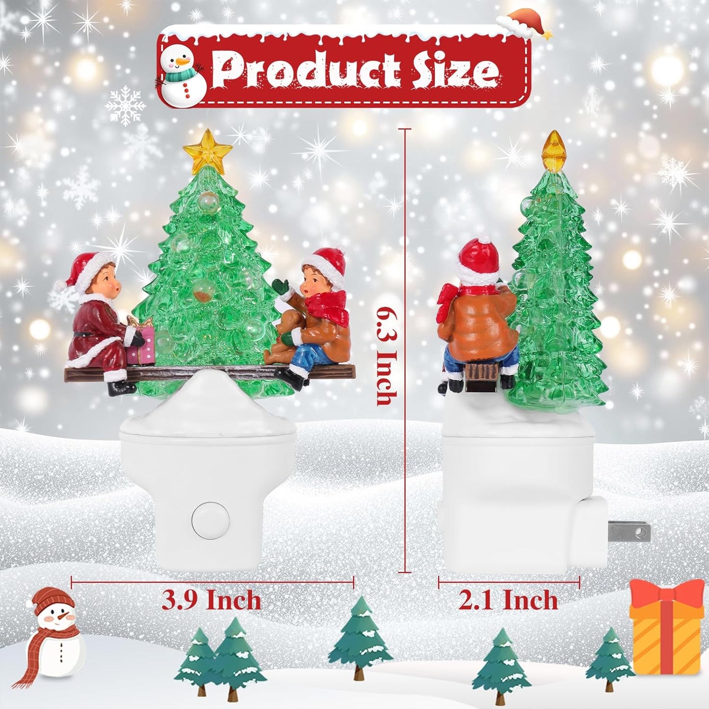 Christmas Night Light Plug into Wall Nightlight with USB/Outlet Options, Christmas Tree Decorative Night Light for Bedroom Kitchen Nursery Holiday Decorations Gifts (Seesaw)