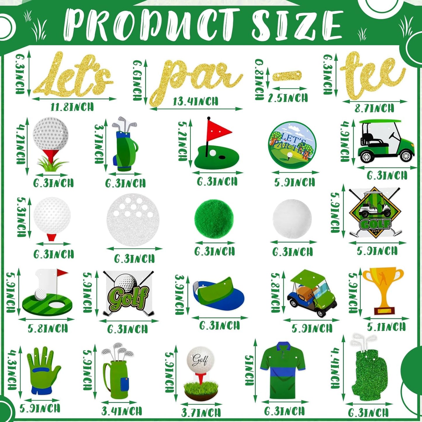 Colarr 5 Pcs Golf Themed Birthday Banner Let's Par-tee Garland Retirement Party Banner Glitter Golf Ball Club Cutouts Decorations Supplies Green Hanging Decor for Photo Props Birthday Party