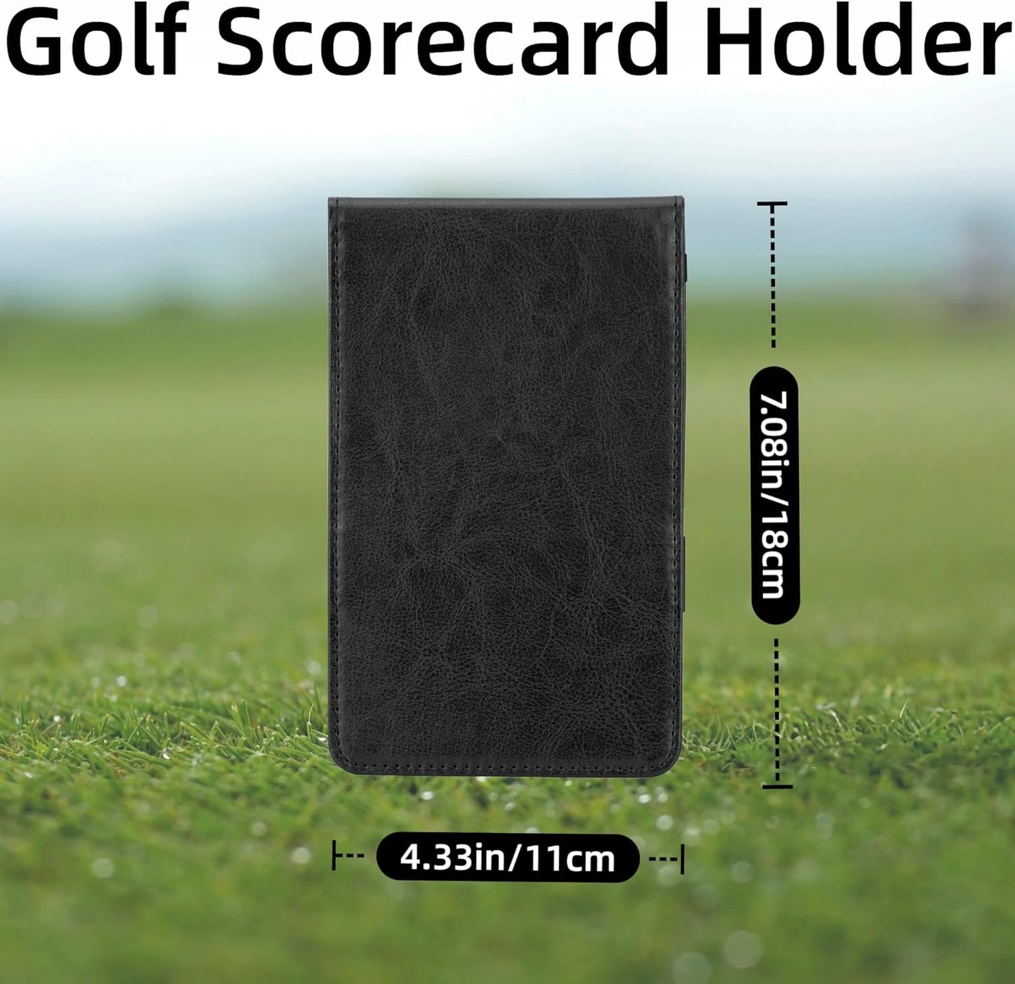 Golf Scorecard Holder PU Leather Yardage Book Cover with 2 Score Card,7.08"×4.33",Black