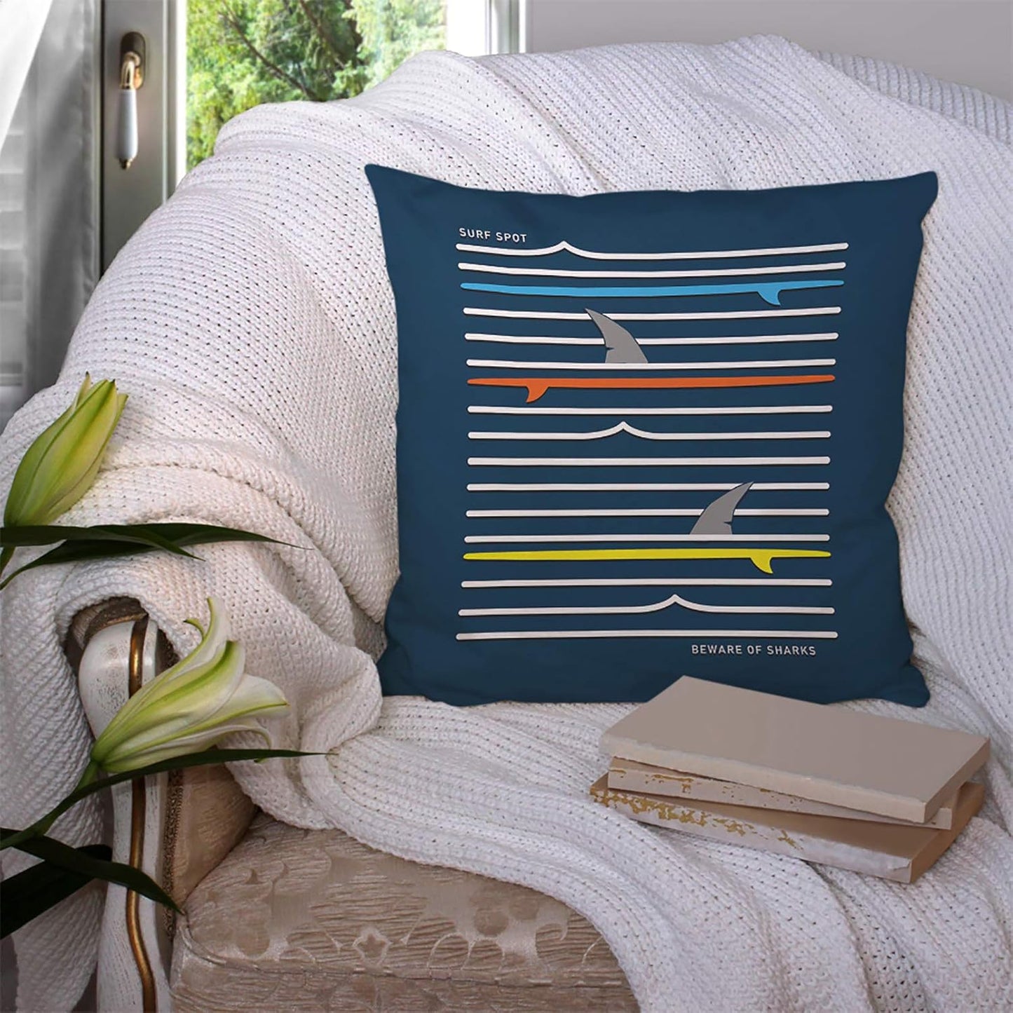 Pillow Case Blue Shark Surf Tee Graphics Red Summer Beach Decorative Throw Pillow Case Cotton Linen Cushion Cover Home Brown Black 18" x 18"