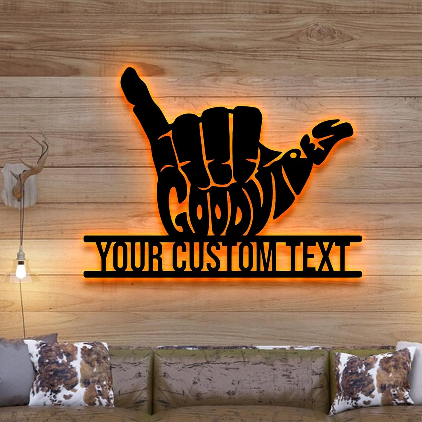 Custom Hang Ten Surfing Hand Metal Wall Art With LED Lights Summer Vibes, Outside Wall Hanging, Home Decor, Birthday Gift, Christmas Gift