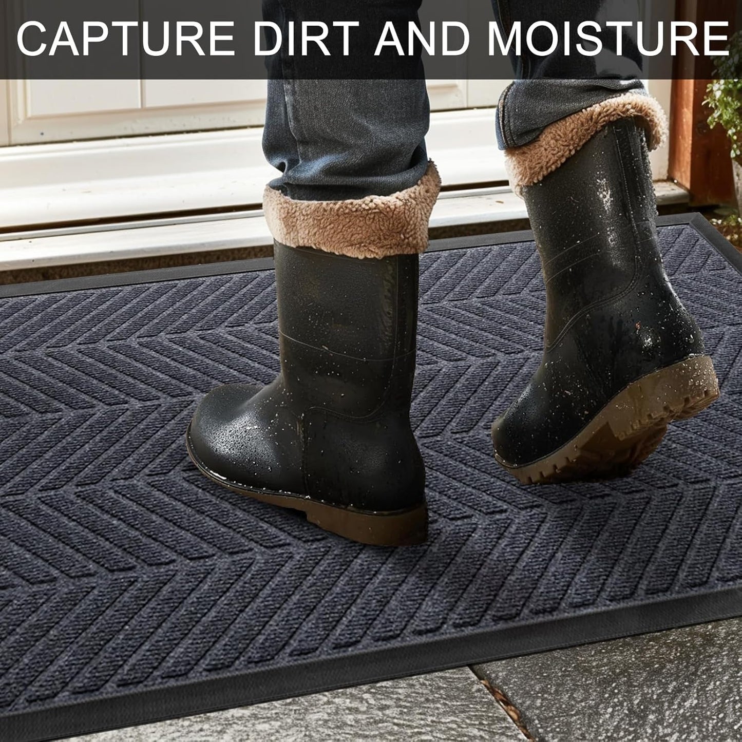 Front Door Mat 47"x32" Indoors Outdoors Welcome Mats, Waterproof Non-Slip Rubber Backing Heavy Duty Doormat Outside Entrance, Low Profile Entryway Rugs Floor Mat for Patio, Pattern A Grey