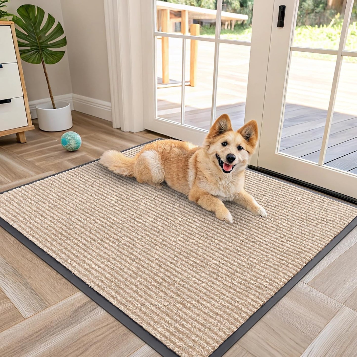 OLANLY Front Door Mat Indoor Outdoor Entrance, Waterproof Heavy Duty Doormat, Fade Resistant, Low Profile, Easy Clean Patio Porch Welcome Floor Mats for Entry, 40x32, Beige