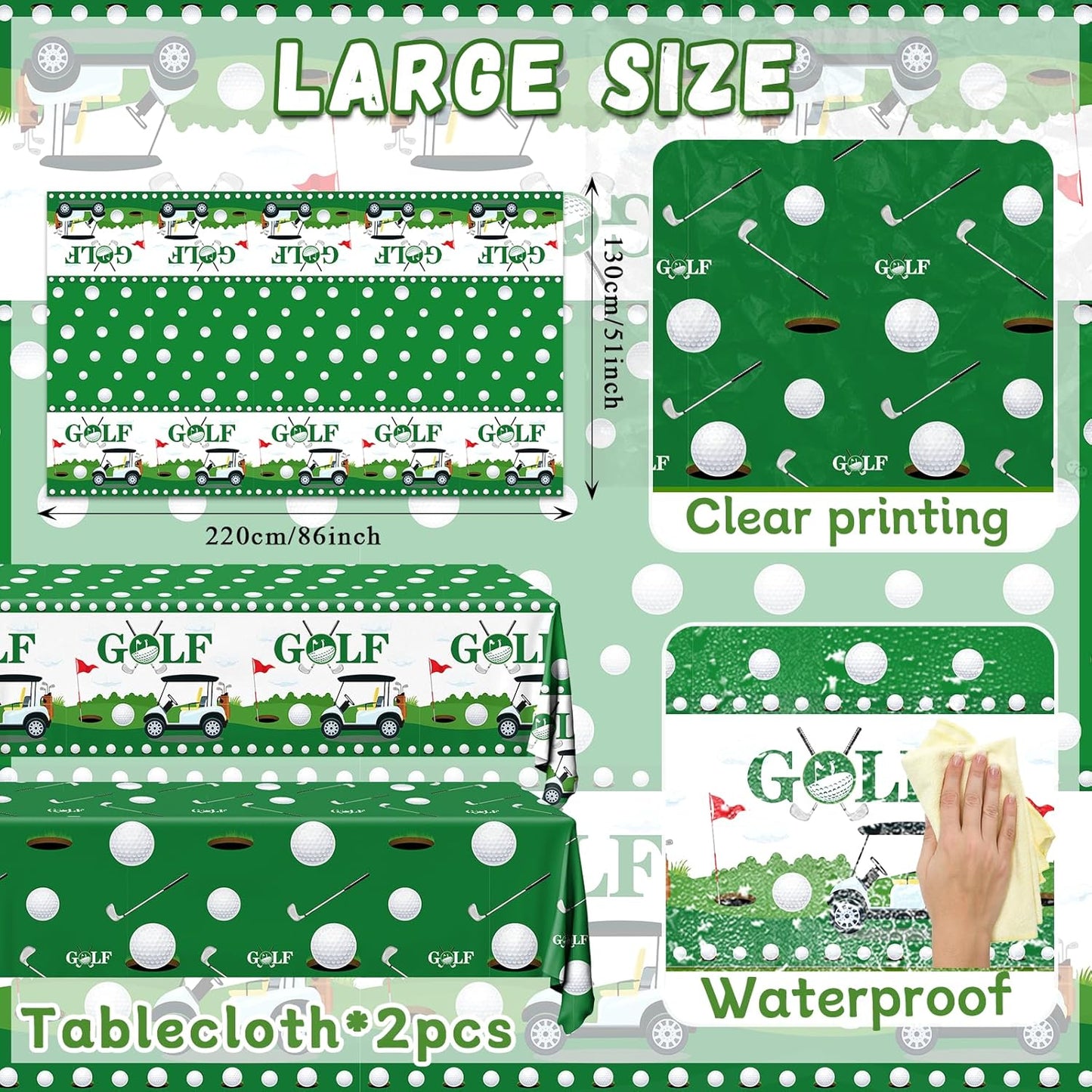 Golf Decorations Tablecloth,2pcs Golf Table Cloth Plastic Golf Party Decorations Table Cover for Sports Themed Golf Birthday Party Decorations,87 X 51 Inch